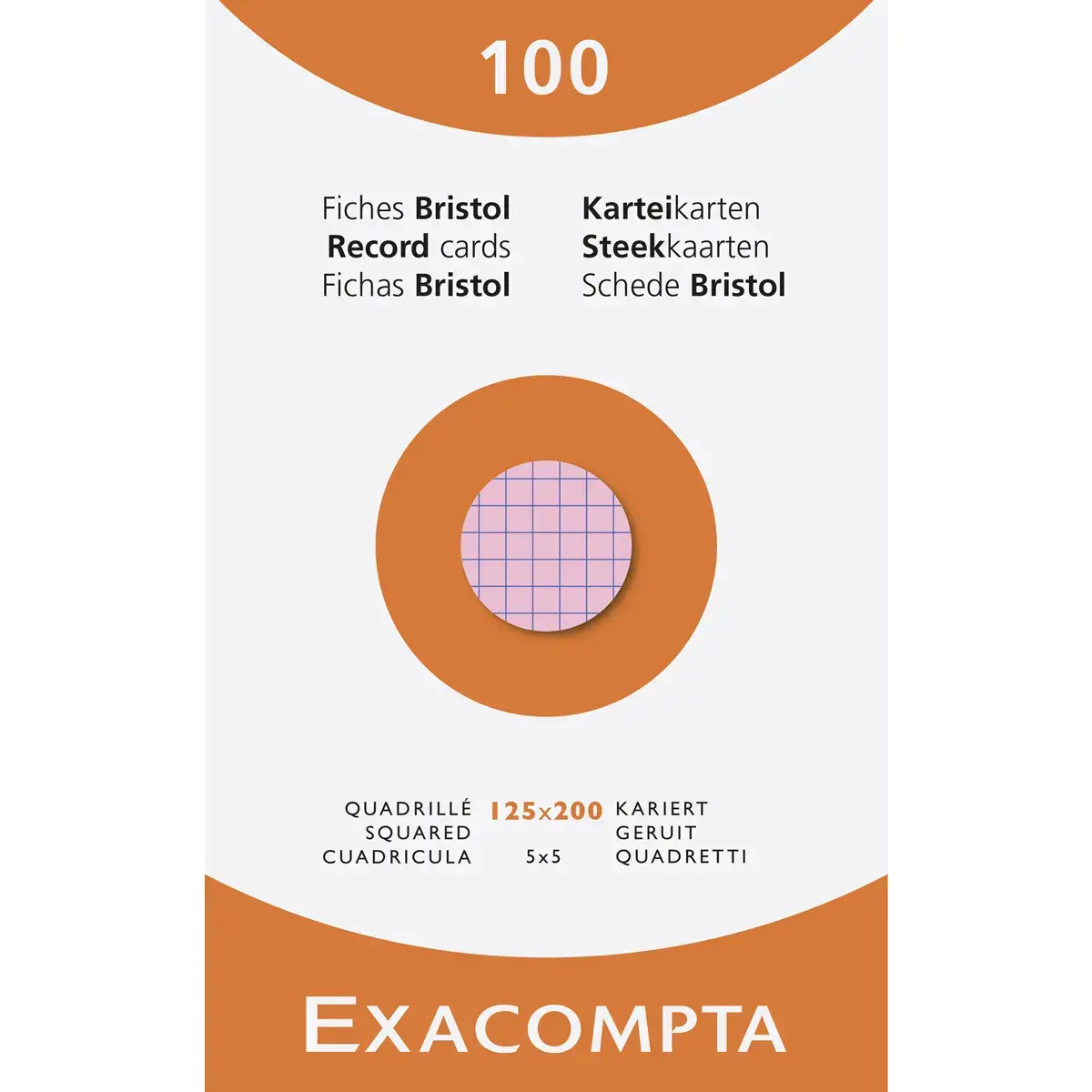 Étui de 100 fiches - bristol quadrillé 5x5 non perforé 125x200mm - Couleurs assorties - EXACOMPTA photo du produit