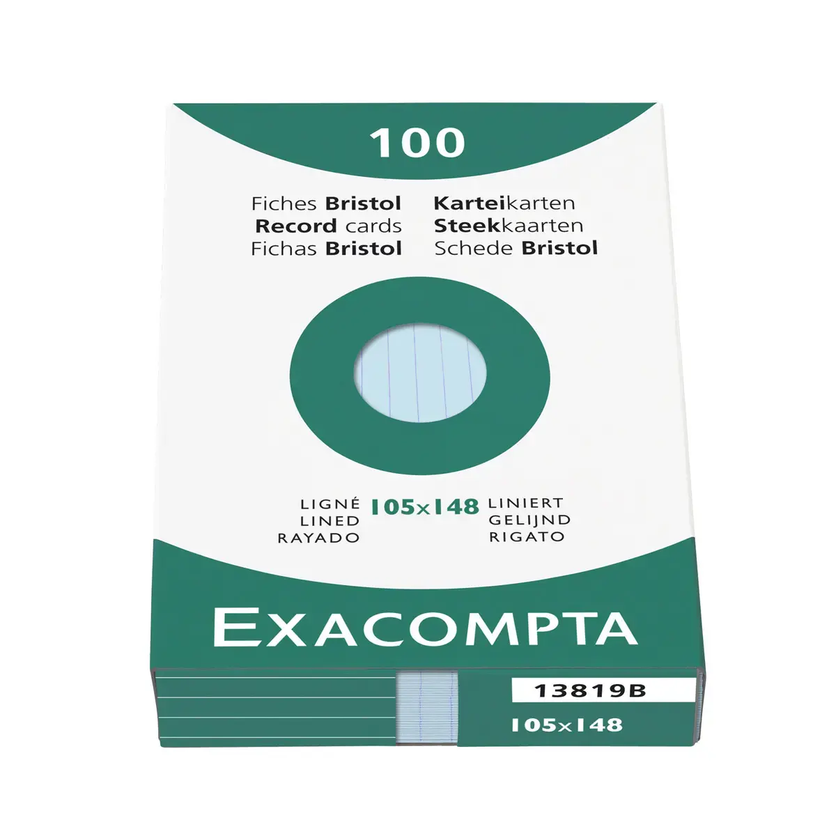 Étui de 100 fiches - bristol ligné non perforé 105x148mm - Azur - EXACOMPTA photo du produit