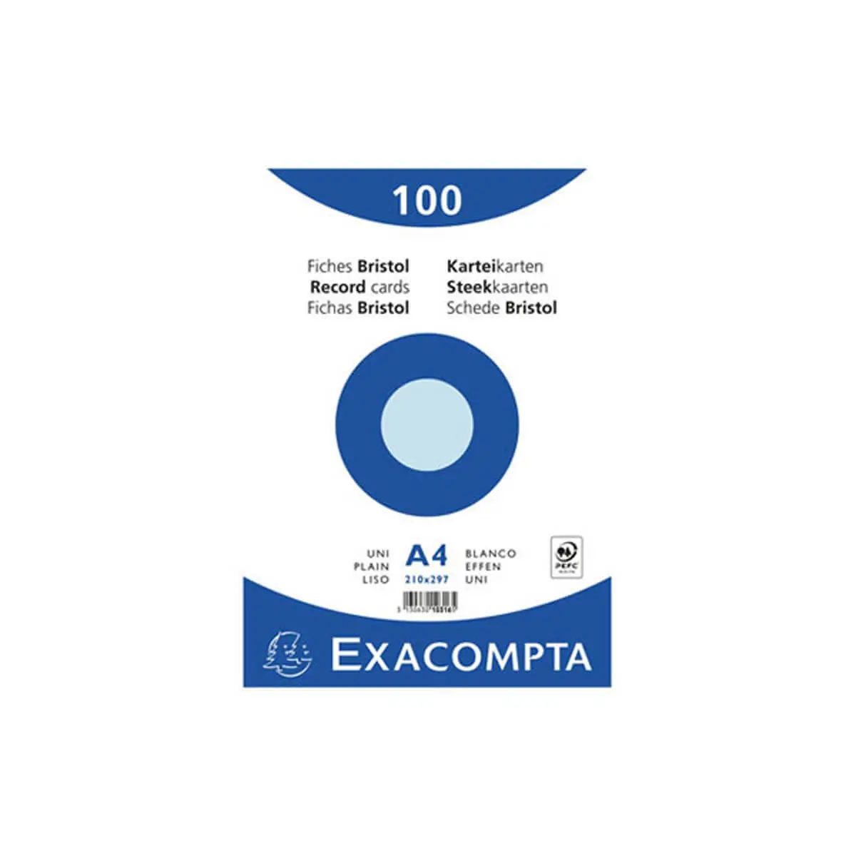 Paquet 100 fiches sous film - bristol uni non perforé 210x297mm - Azur - EXACOMPTA photo du produit