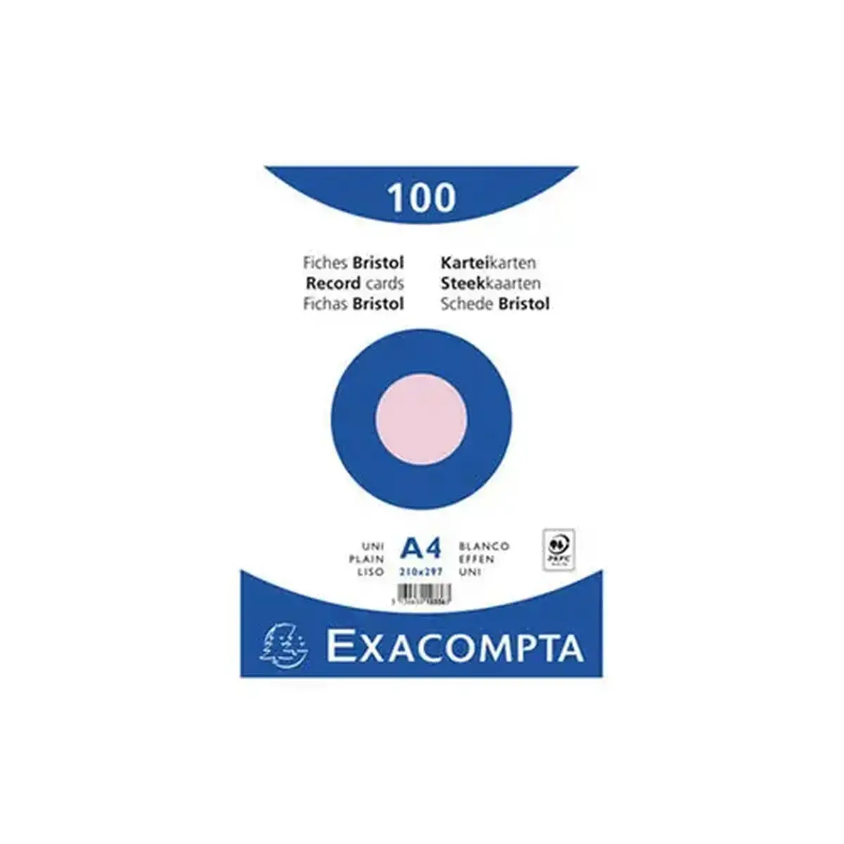 Paquet 100 fiches sous film - bristol uni non perfor&eacute; 210x297mm - Rose - EXACOMPTA photo du produit