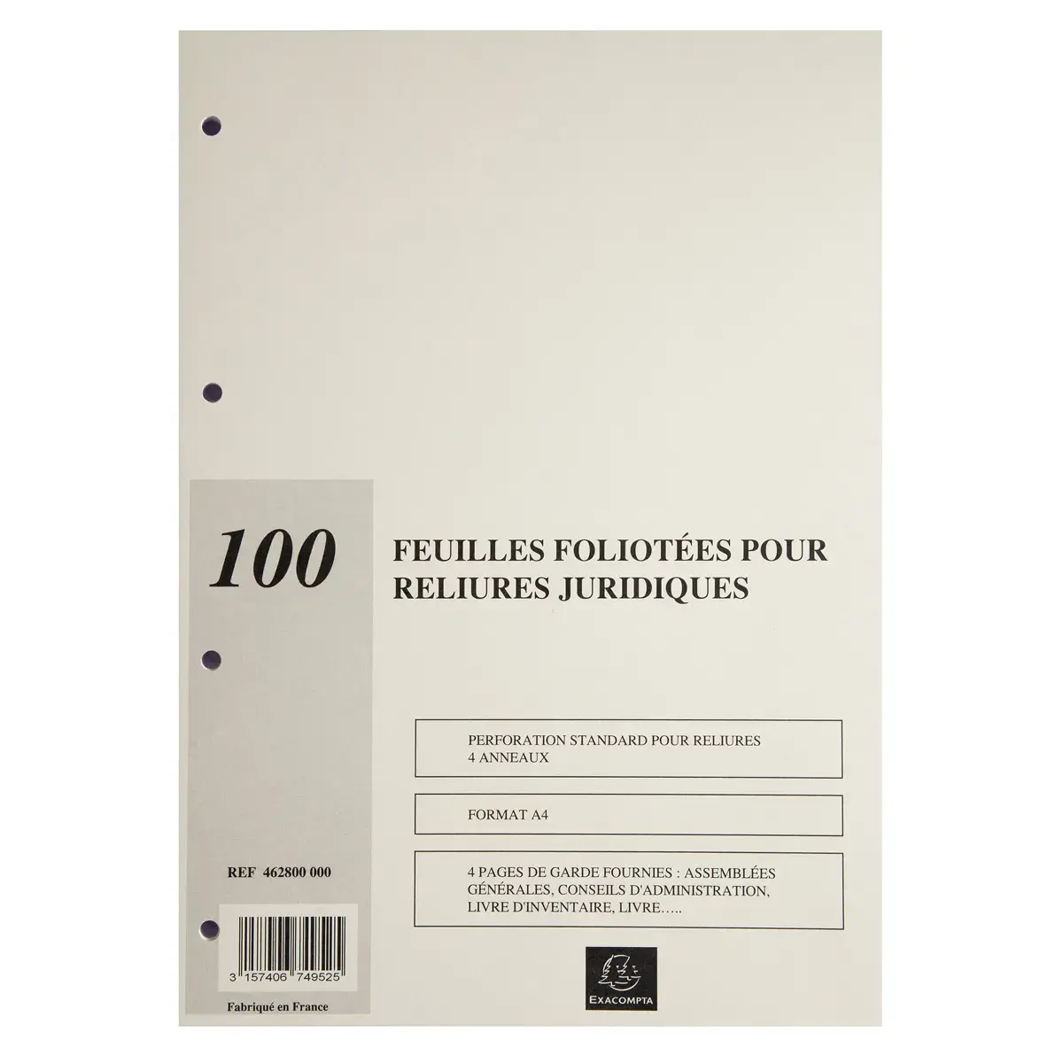 Recharge de 100 feuillets A4 80g pour reliure juridique 4 ou 6 anneaux - EXACOMPTA photo du produit