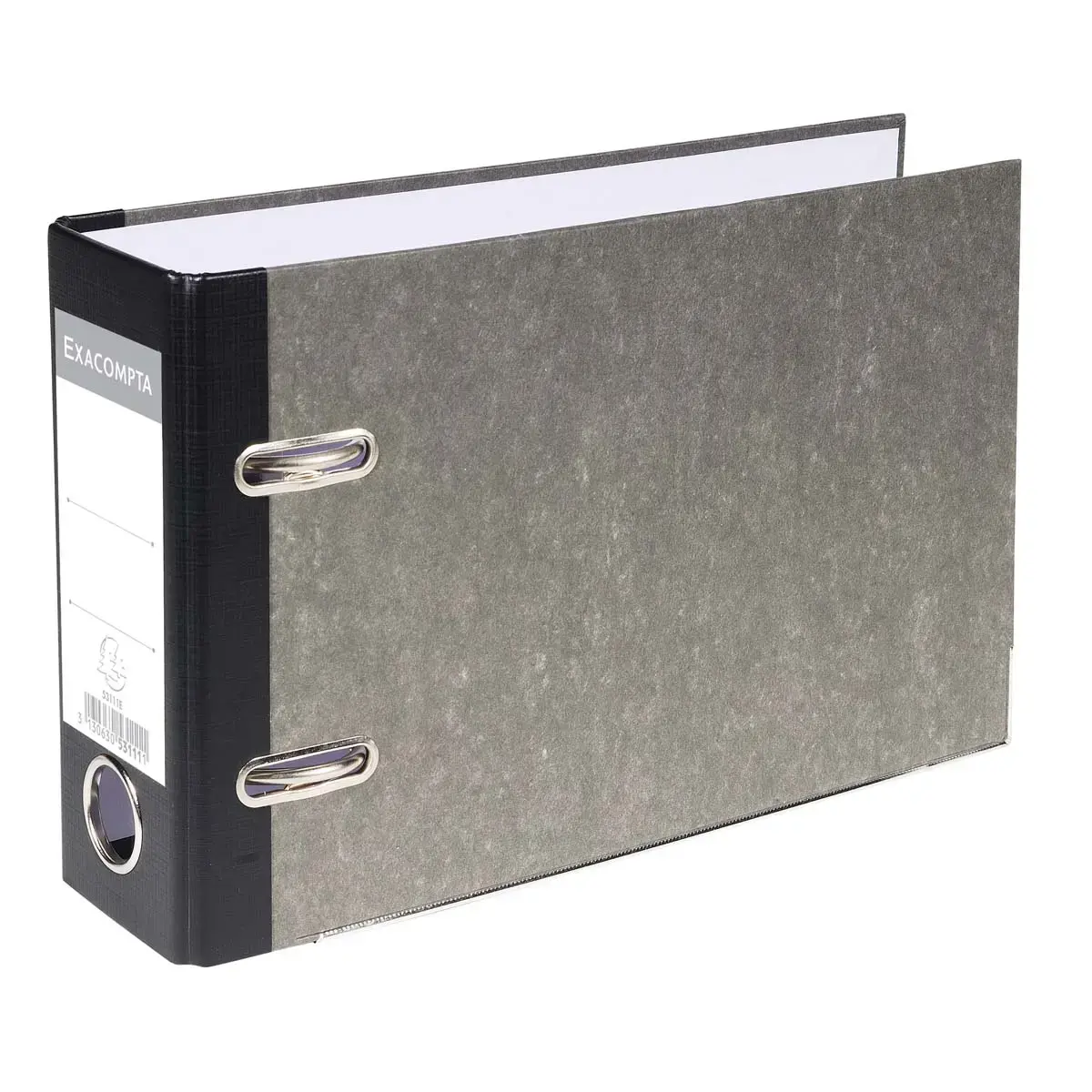 Classeur &agrave; levier papier marbre gris dos de 70mm - A5 horizontal. - Gris-dos noir - EXACOMPTA photo du produit