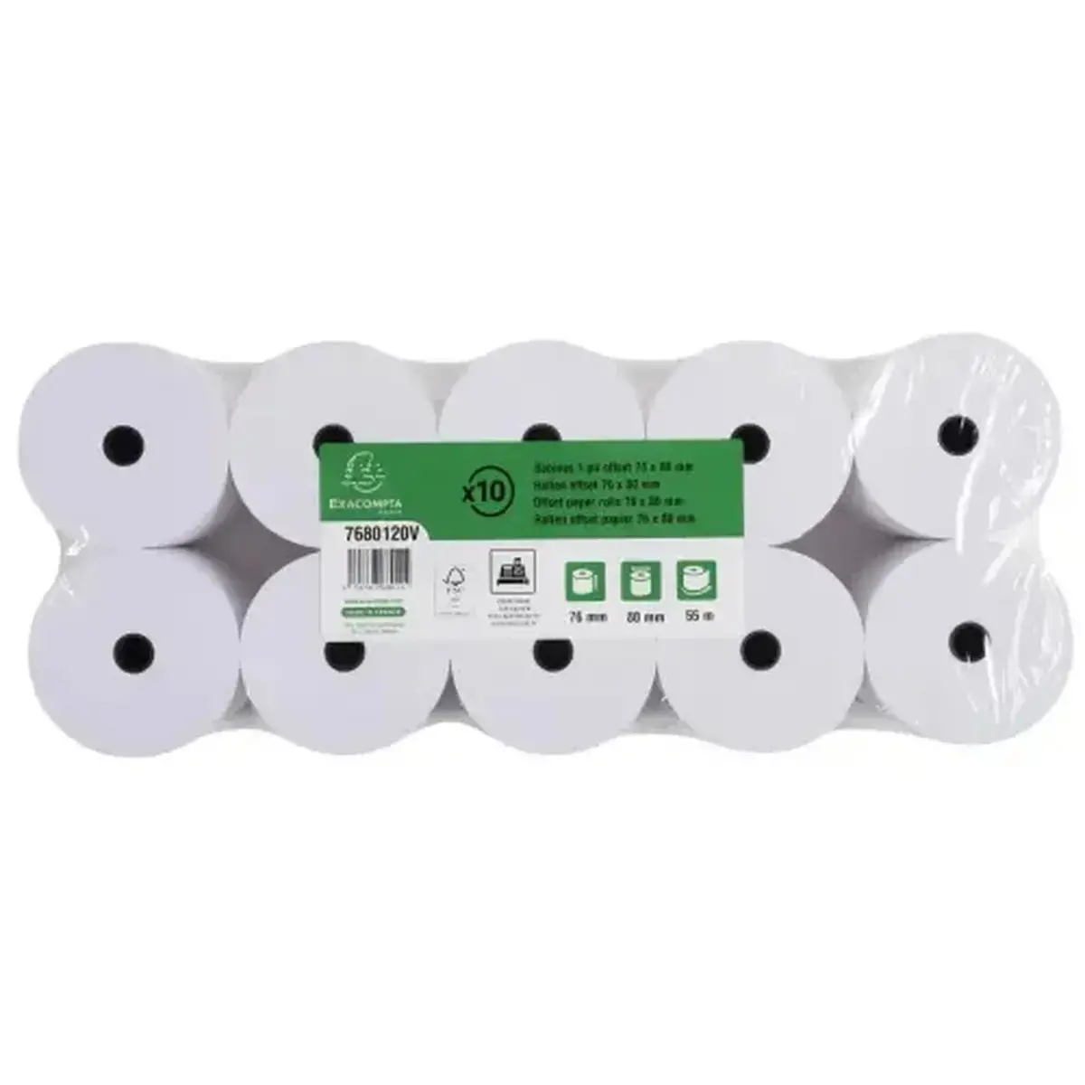 Bobine pour tickets de caisse 76x80 mm - 1 pli offset extra-blanc 60g/m2. - EXACOMPTA photo du produit