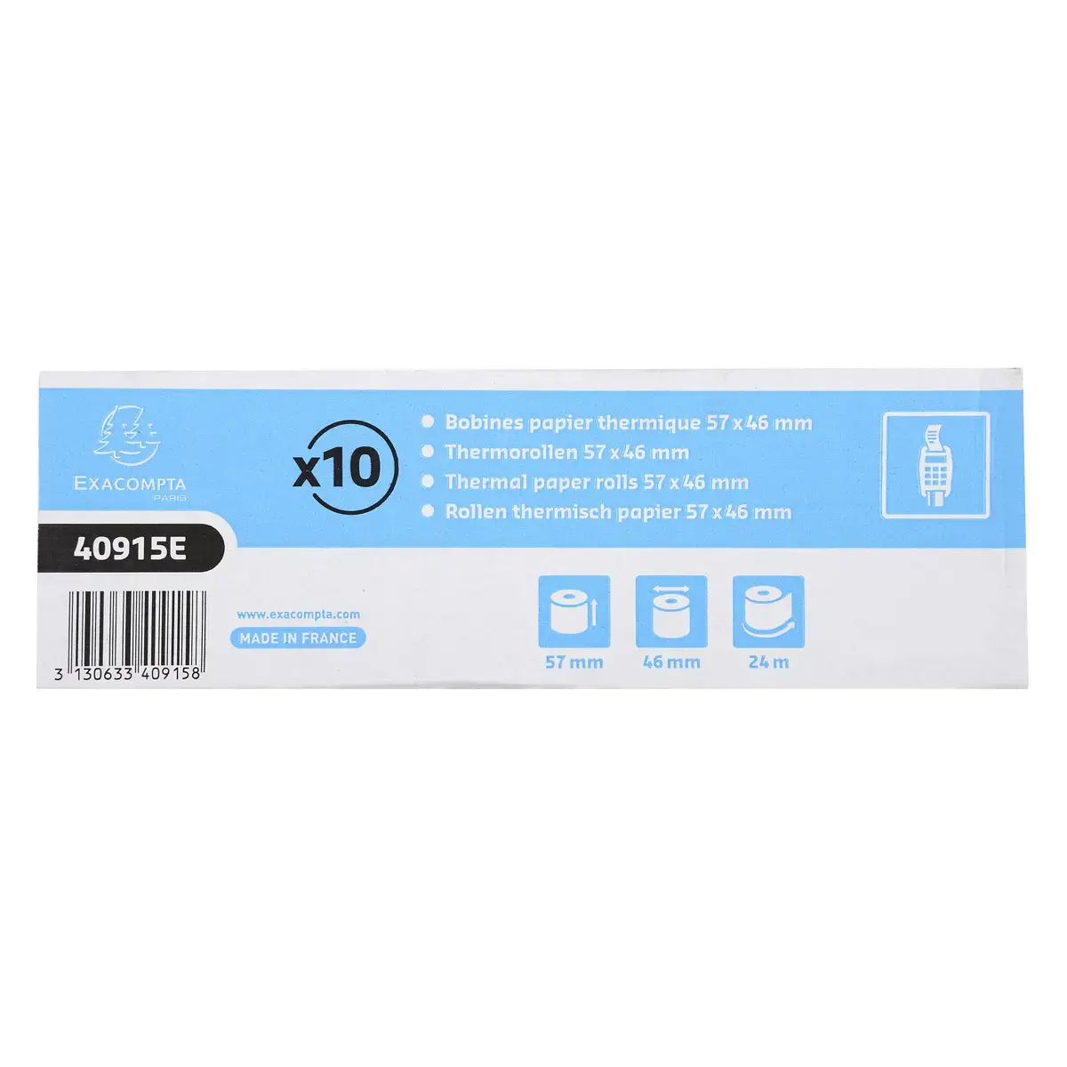 Bobine pour tickets de carte bancaire 57x46 mm - 1 pli thermique 55g/m2 sans BPA. - EXACOMPTA photo du produit