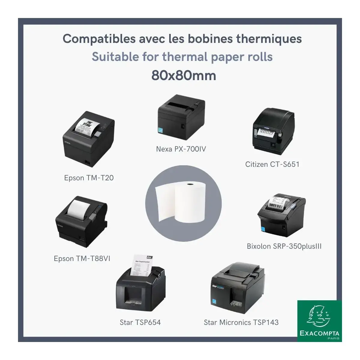 Bobine pour tickets de caisse 80x80 mm - 1 pli thermique 55g/m2 sans BPA. - EXACOMPTA photo du produit