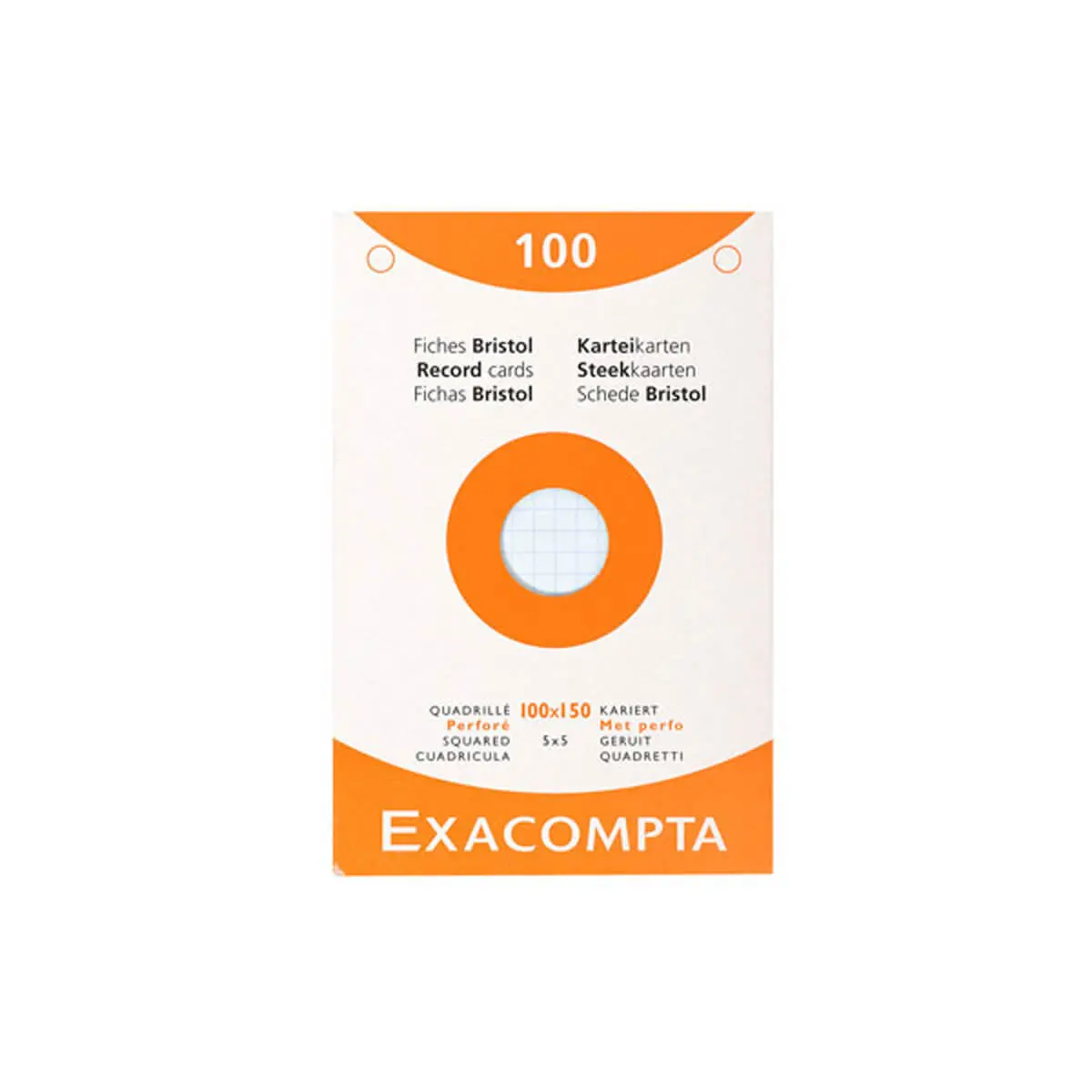 Étui de 100 fiches - bristol quadrillé 5x5 perforé 100x150mm - Couleurs assorties - EXACOMPTA photo du produit