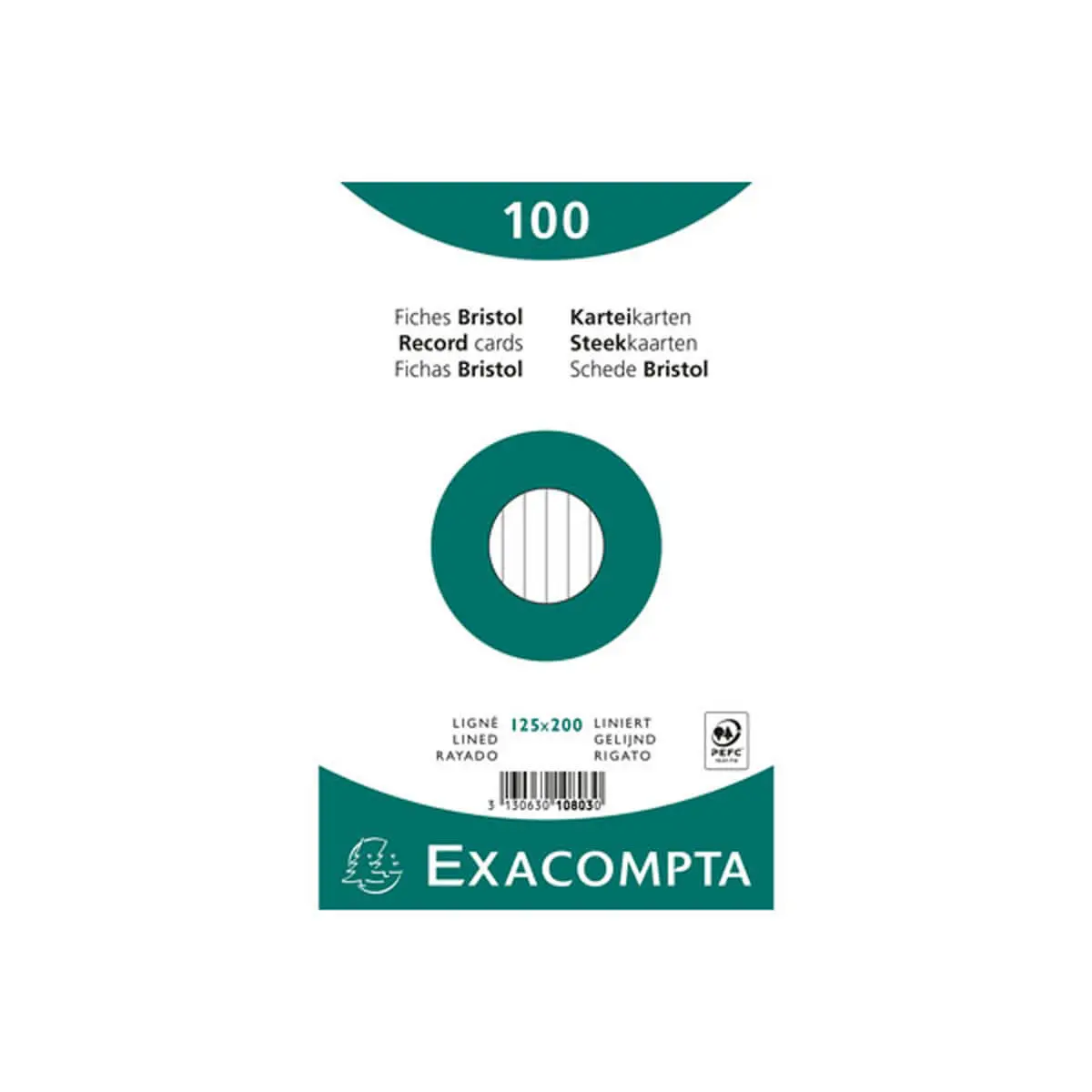Paquet 100 fiches sous film - lign&eacute; non perfor&eacute; - 125x200mm - Blanc - EXACOMPTA photo du produit