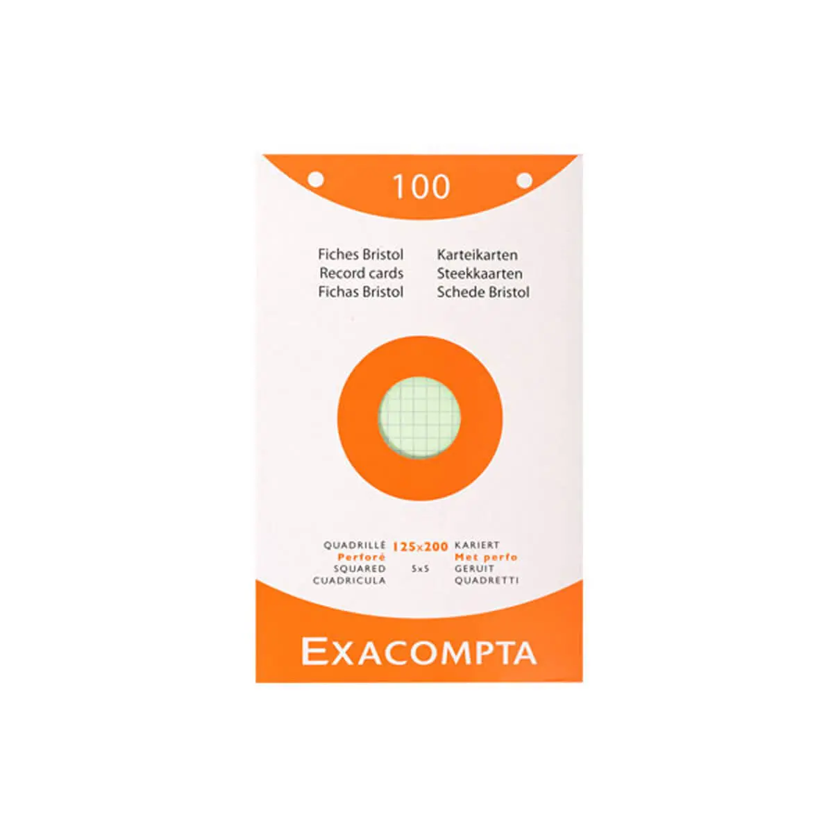 &Eacute;tui de 100 fiches - bristol quadrill&eacute; 5x5 perfor&eacute; 125x200mm - Couleurs assorties - EXACOMPTA photo du produit
