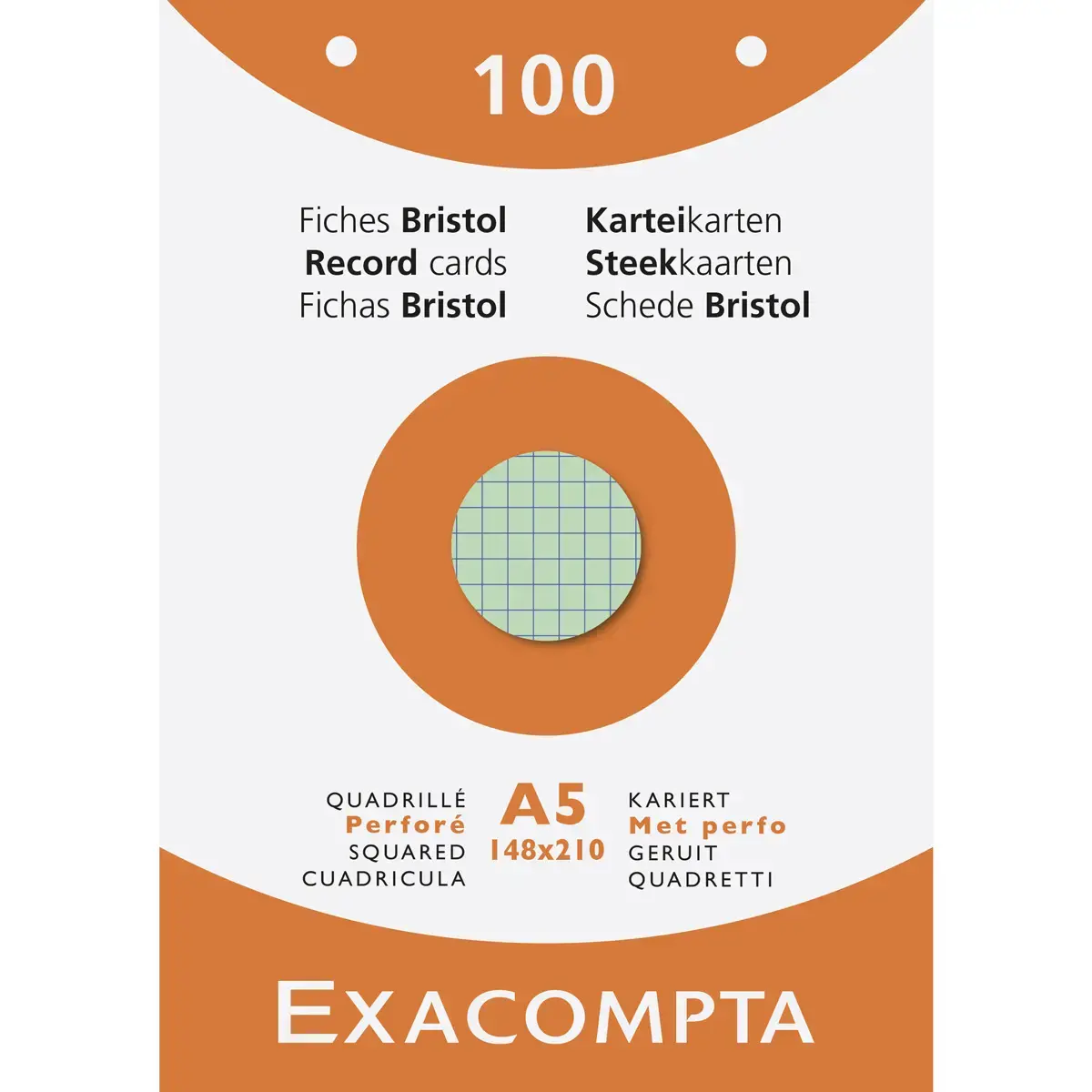 Étui de 100 fiches - bristol quadrillé 5x5 perforé 148x210mm - Couleurs assorties - EXACOMPTA photo du produit