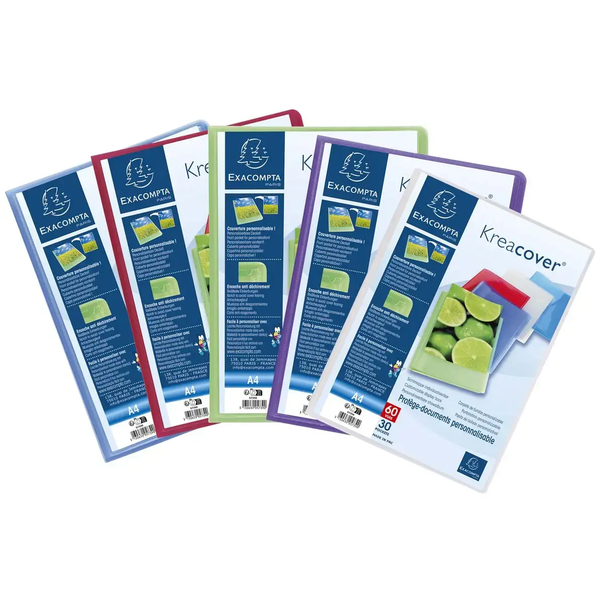 Protège-documents en polypropylène semi rigide Kreacover® Chromaline 60 vues - A4 - Couleurs assorties - EXACOMPTA photo du produit