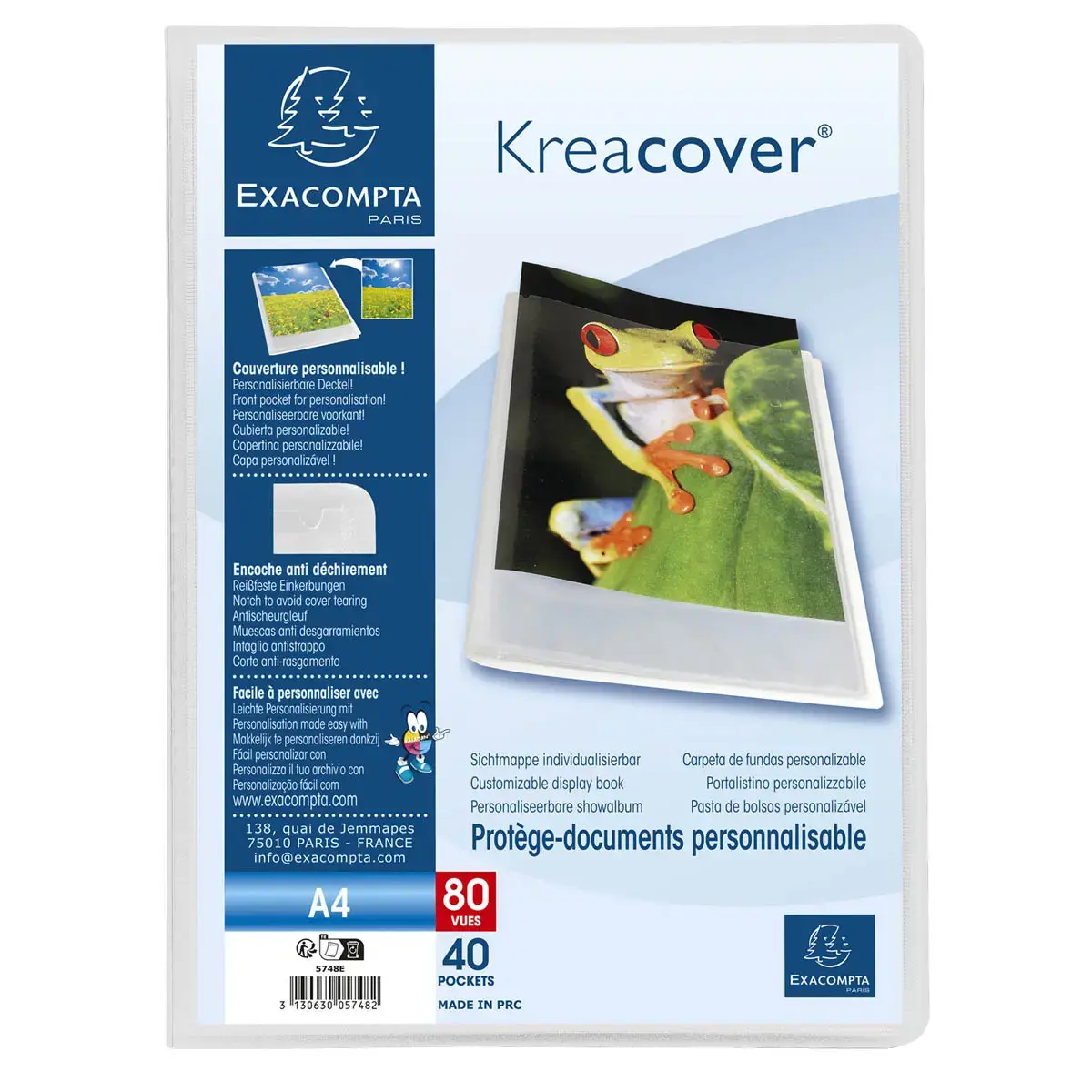 Protège-documents en polypropylène semi rigide Kreacover® Chromaline 80 vues - A4 - Cristal - EXACOMPTA photo du produit