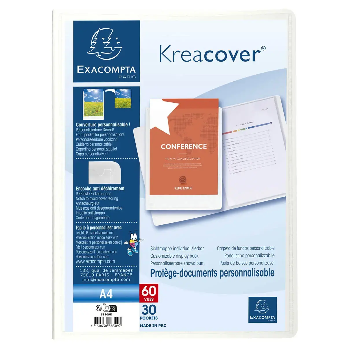 Protège-documents en polypropylène rigide Kreacover® 60 vues - A4 - Blanc - EXACOMPTA photo du produit