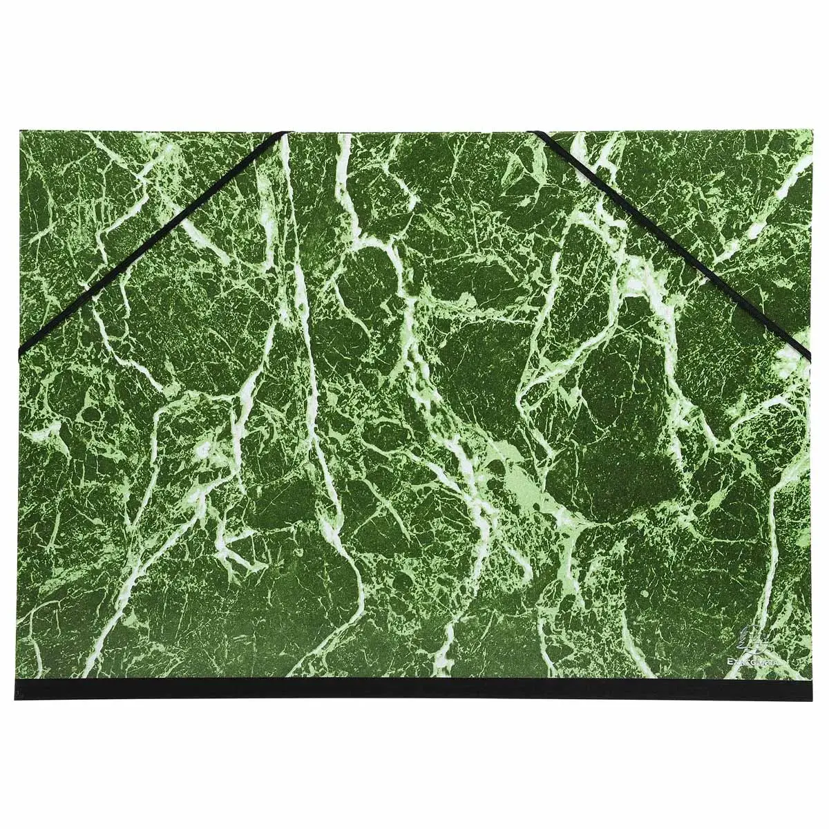 Carton &agrave; dessin papier marbr&eacute; verni avec &eacute;lastiques 37 x 52 cm - Pour format 1/2 raisin - Vert - Exacompta photo du produit