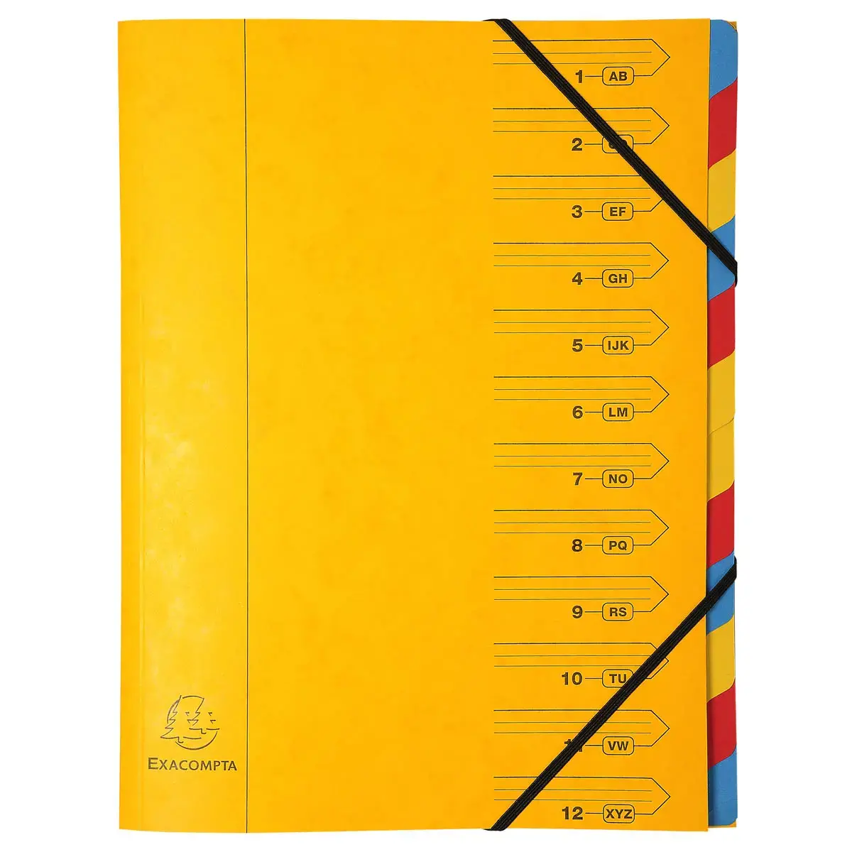 Trieur agrafé avec élastiques 12 compartiments - Jaune - EXACOMPTA photo du produit