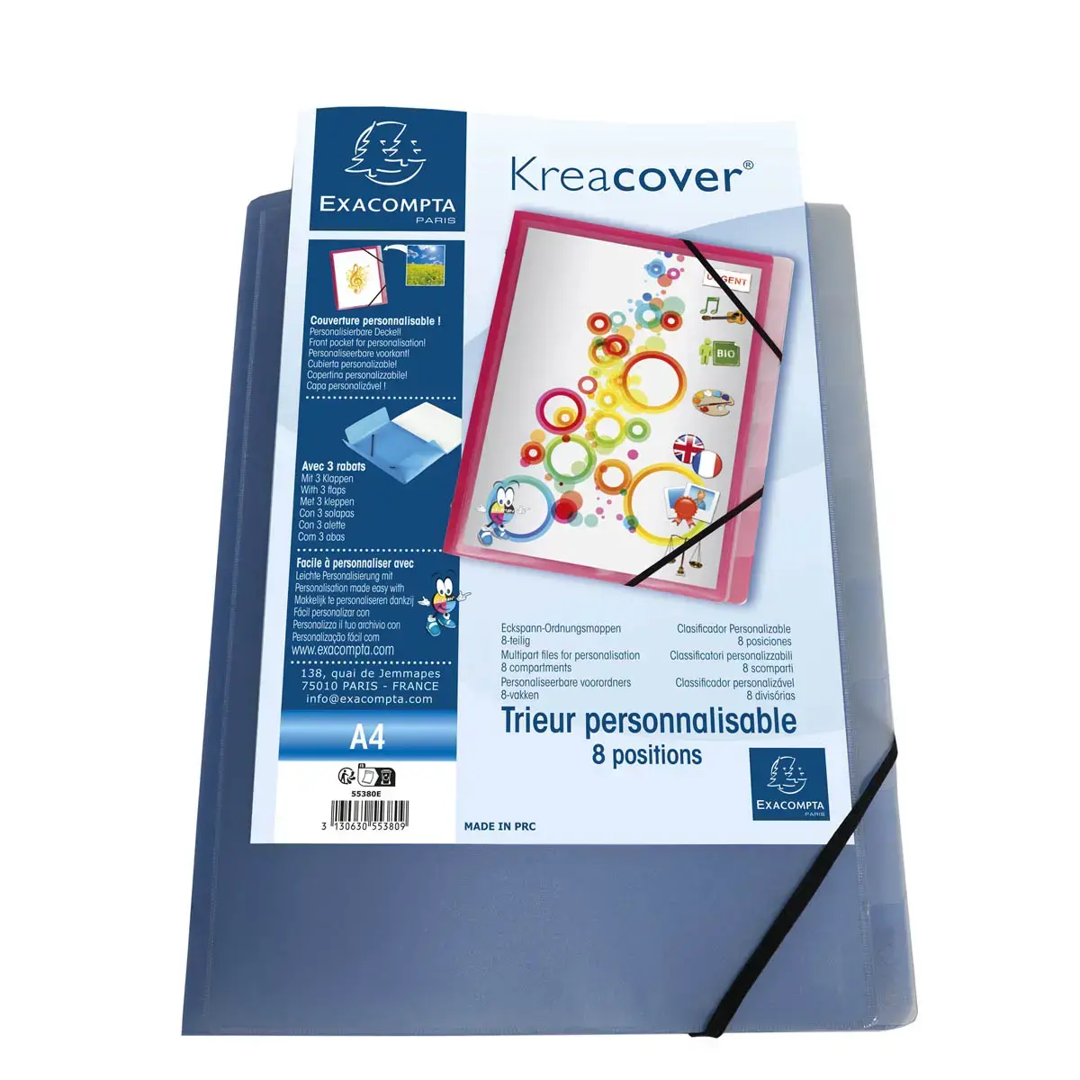 Trieur polypropylène 3 rabats Krea Cover 8 compartiments - Couleurs assorties - EXACOMPTA photo du produit