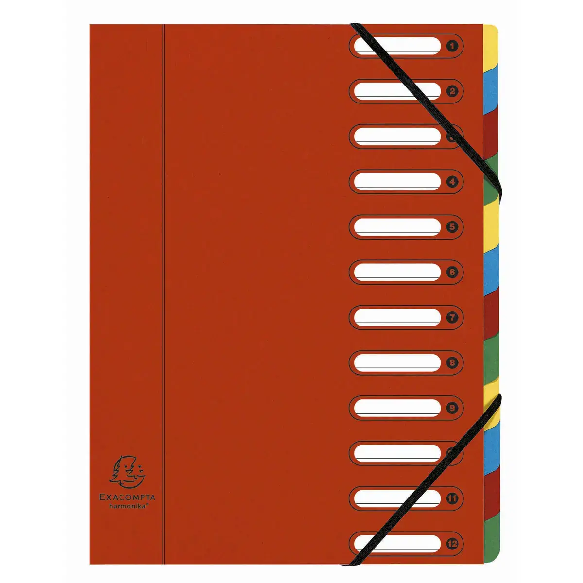 Trieur HARMONIKA&reg; &agrave; fen&ecirc;tres avec &eacute;lastiques v&eacute;ritable carte lustr&eacute;e 12 compartiments - Rouge - EXACOMPTA photo du produit