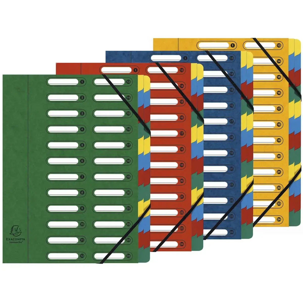 Trieur HARMONIKA® à fenêtres avec élastiques véritable carte lustrée 24 compartiments - Couleurs assorties - EXACOMPTA photo du produit