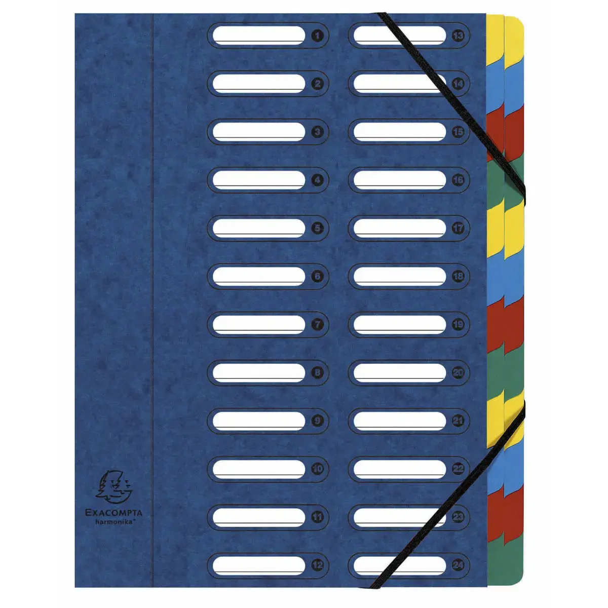 Trieur HARMONIKA® à fenêtres avec élastiques véritable carte lustrée 24 compartiments - Bleu - EXACOMPTA photo du produit