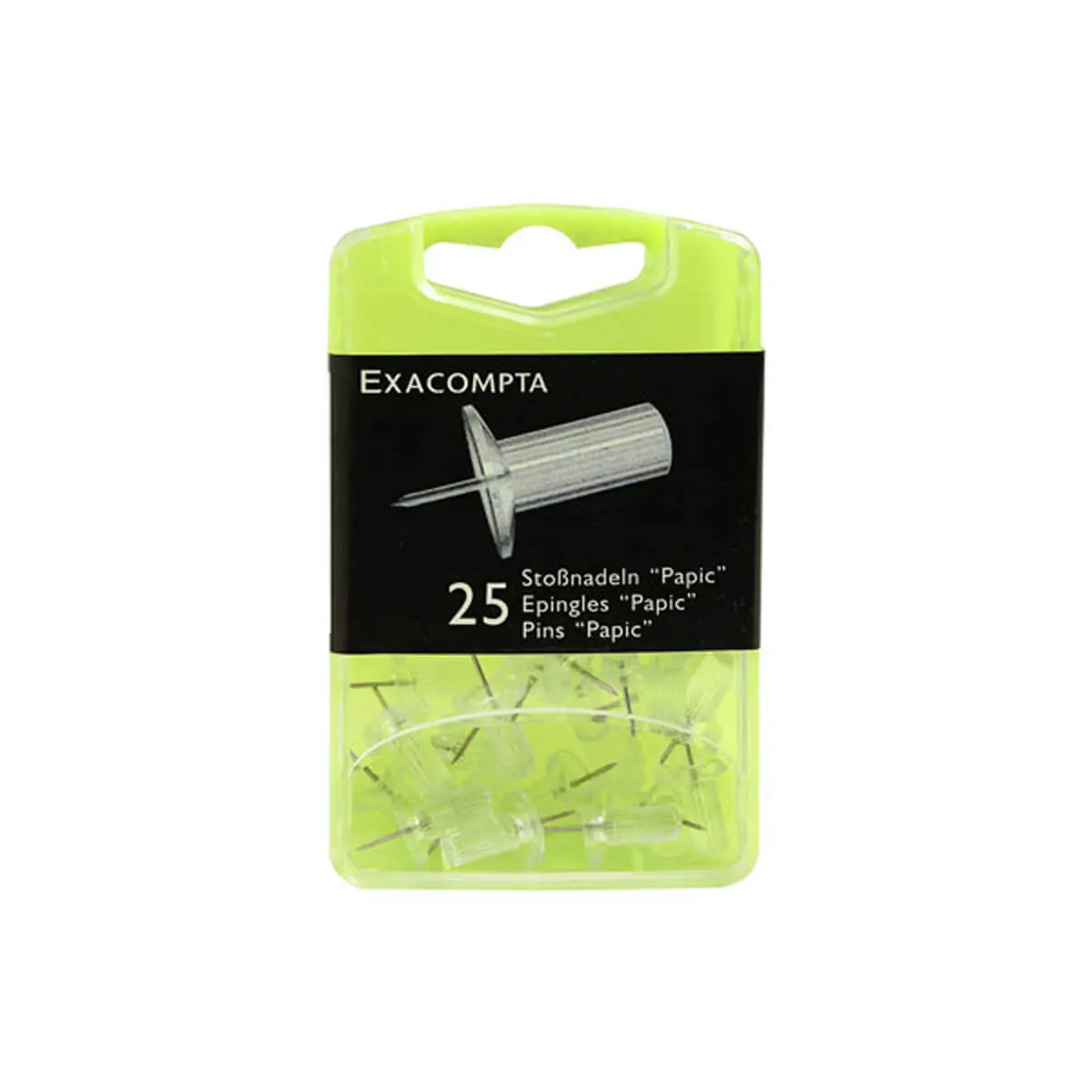 Bo&icirc;te de 25 &eacute;pingles Papic - Hauteur de pointe 7mm - 10mm de diam&egrave;tre - Cristal translucide - EXACOMPTA photo du produit