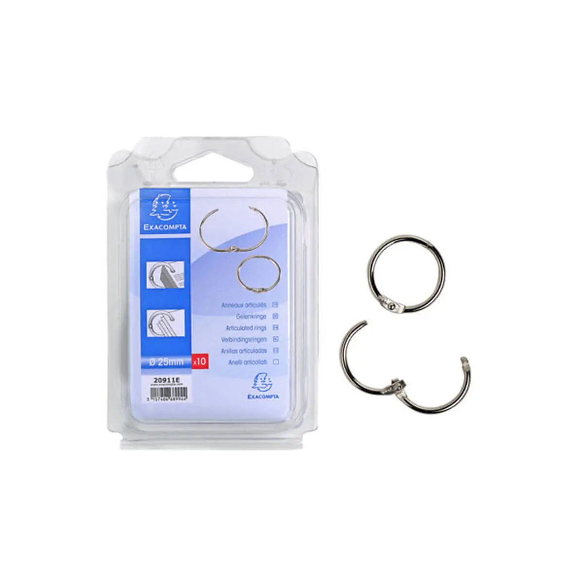 Blister de 10 anneaux articul&eacute;s - Diam&egrave;tre 25mm - EXACOMPTA photo du produit