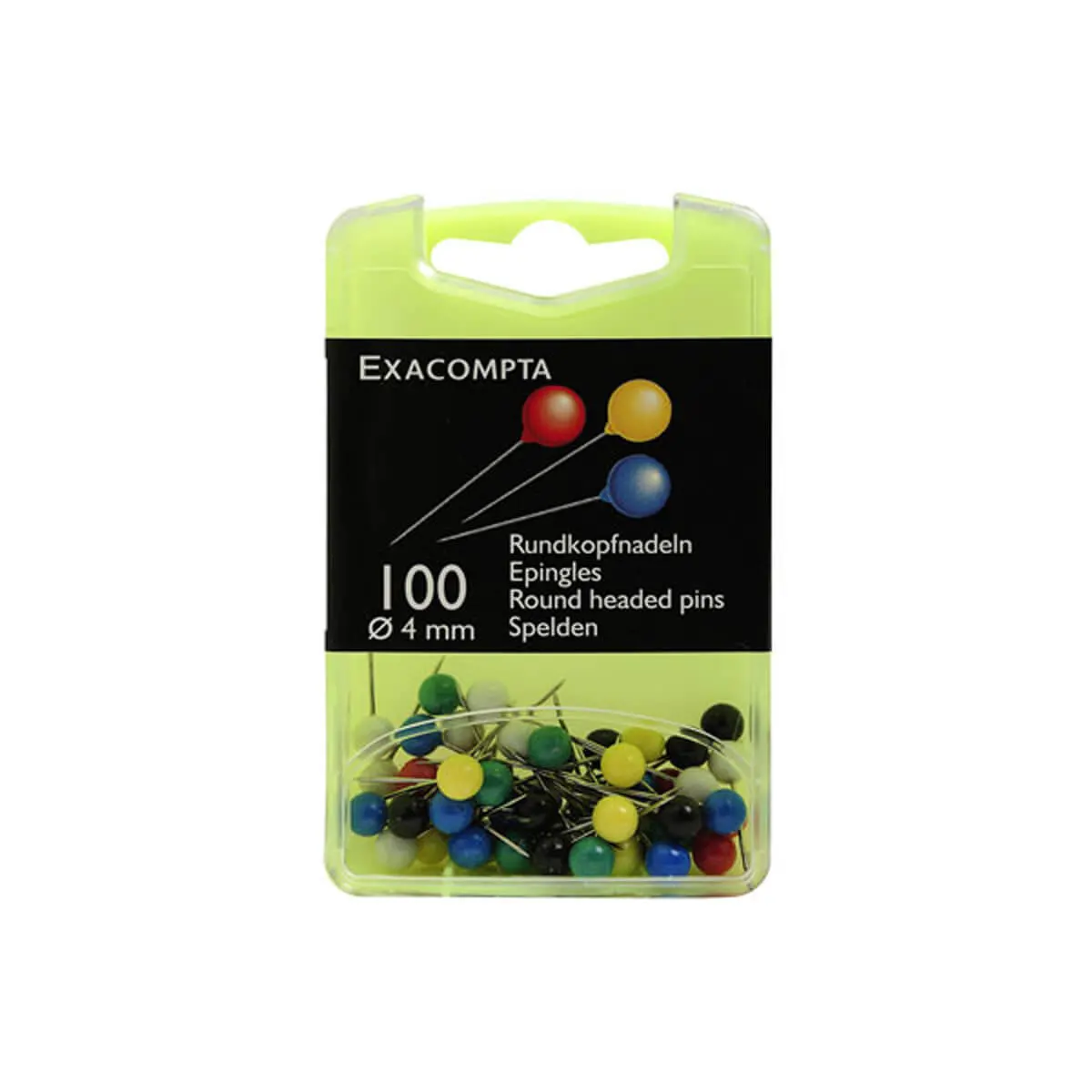 Boîte de 100 épingles sphériques - Hauteur de pointe 15mm - 4mm de diamètre - Couleurs assorties - EXACOMPTA photo du produit