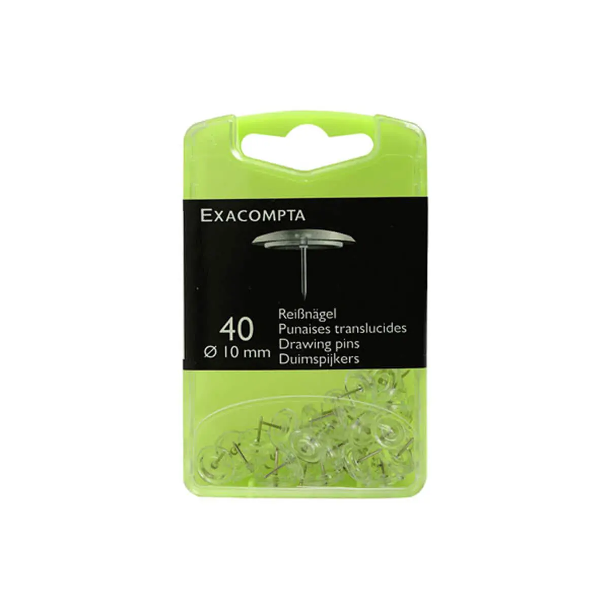 Bo&icirc;te de 40 punaises - Hauteur de pointe 7mm - 10mm de diam&egrave;tre - Cristal translucide - EXACOMPTA photo du produit