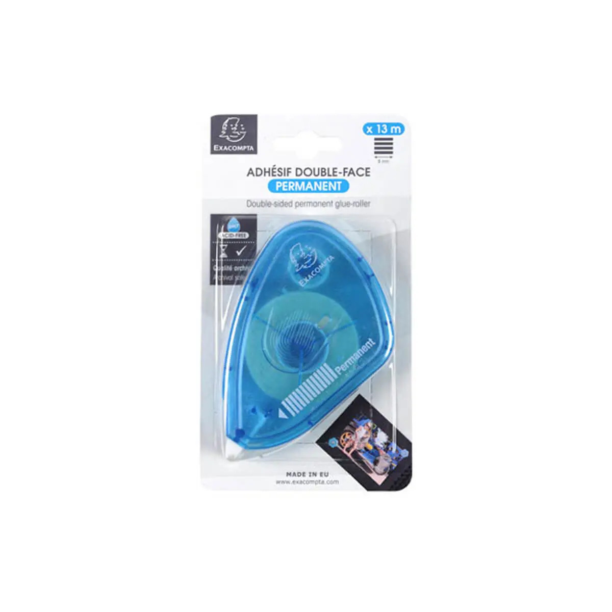 Dérouleur d'adhésif double-face permanent pour photos - Longueur : 13m - Turquoise - EXACOMPTA photo du produit