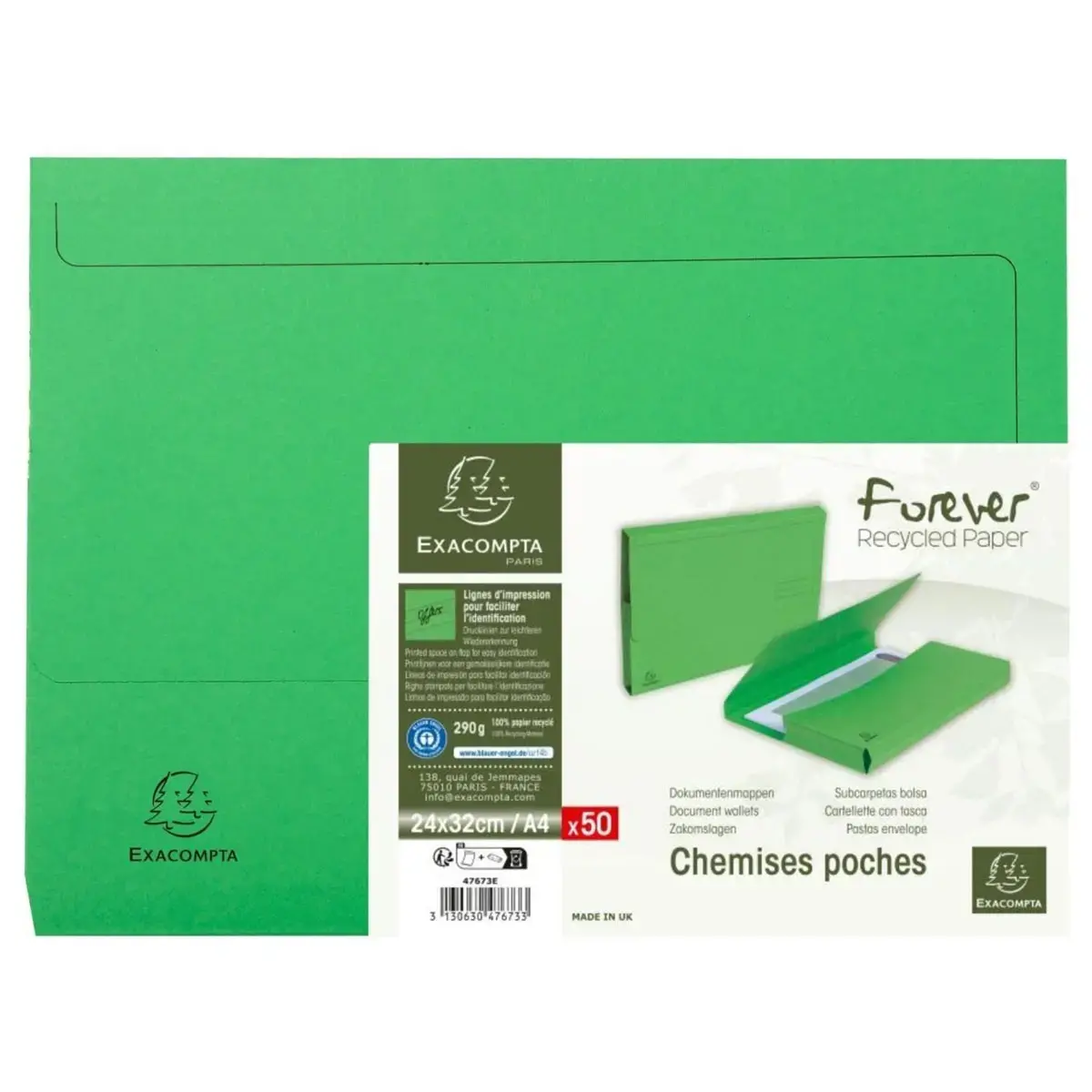 Pt 50 chemises poche FOREVER A4 vert photo du produit