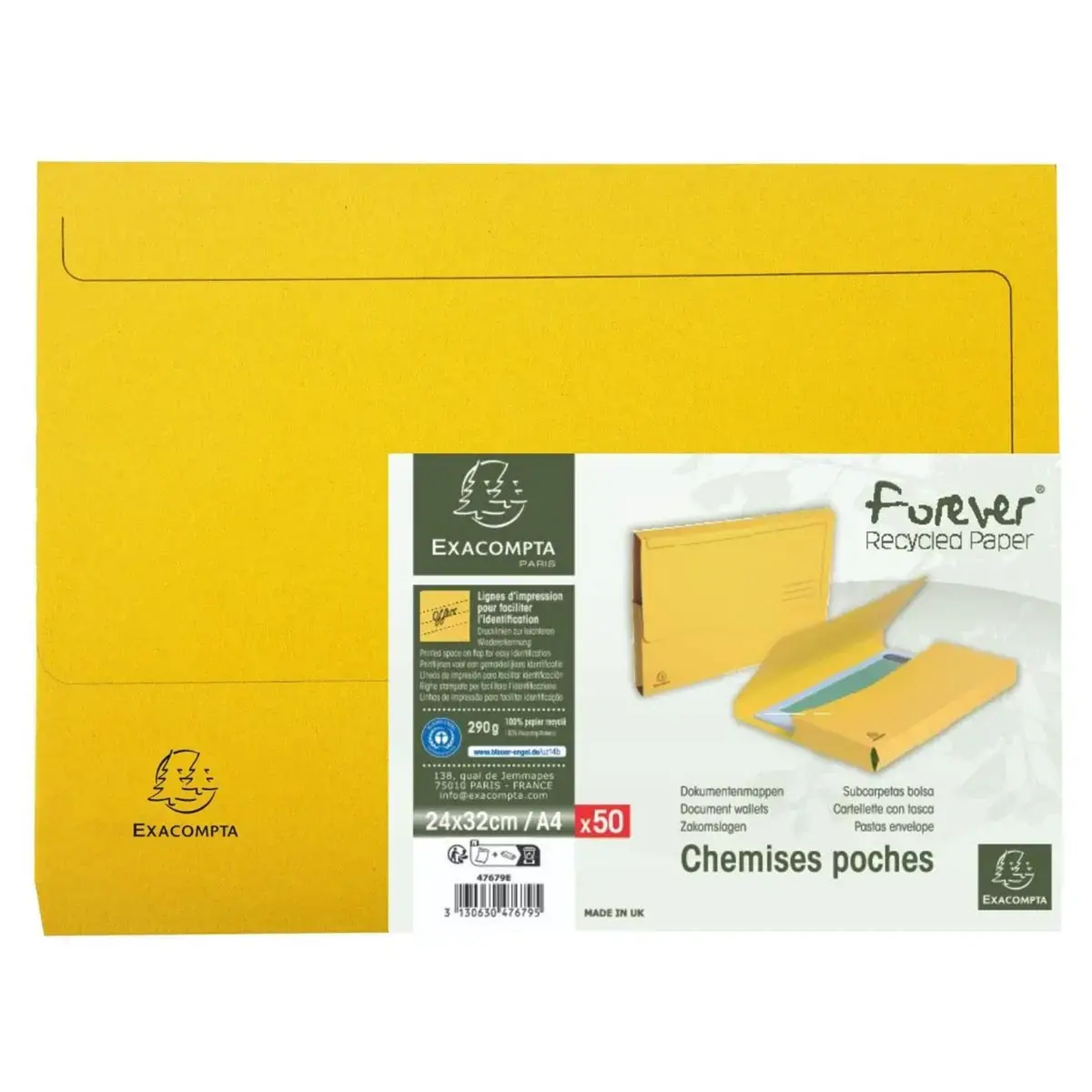 Pt 50 chemises poche FOREVER A4 jaune - Exacompta photo du produit