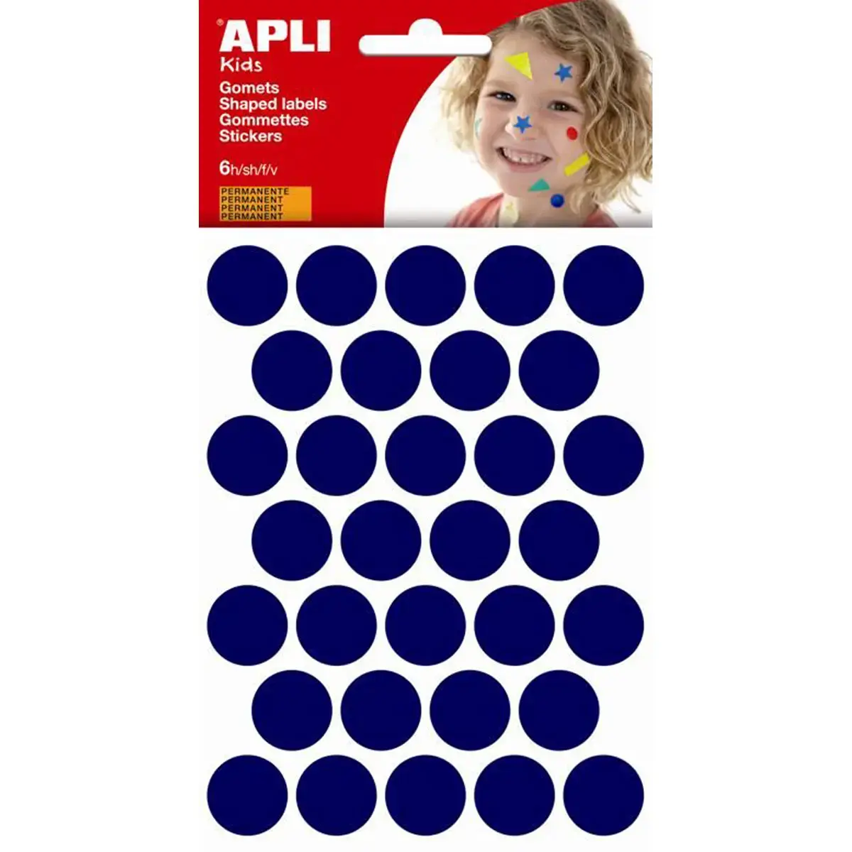 Gommettes rondes Ø 20 mm permanent bleu 6 feuilles photo du produit
