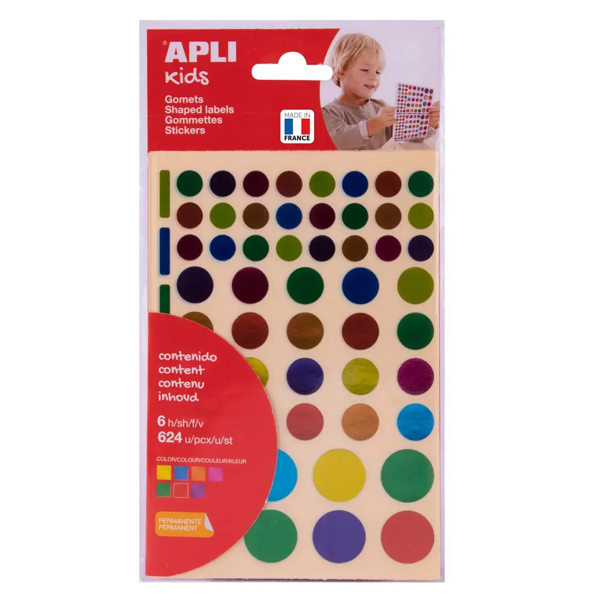 Gommettes rondes permanent multicolores métallisées 6 feuillesles - Apli photo du produit