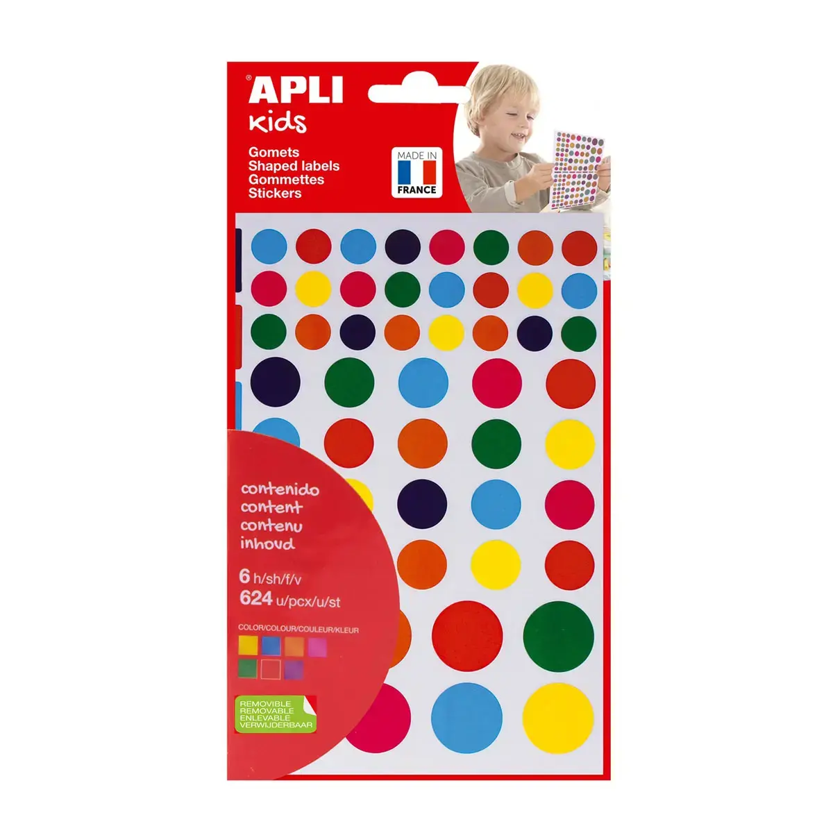 Gommettes rondes enlevables multicolores 6 feuilles photo du produit