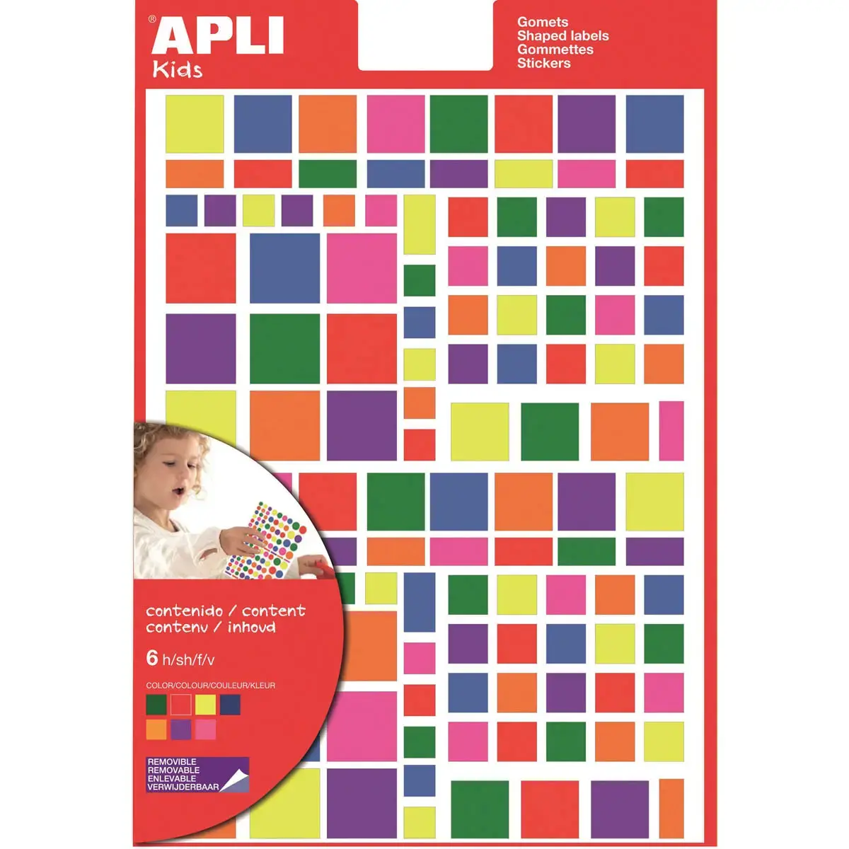 Gommettes formes géométriques enlevables multicolores 6 feuillesles - Apli photo du produit