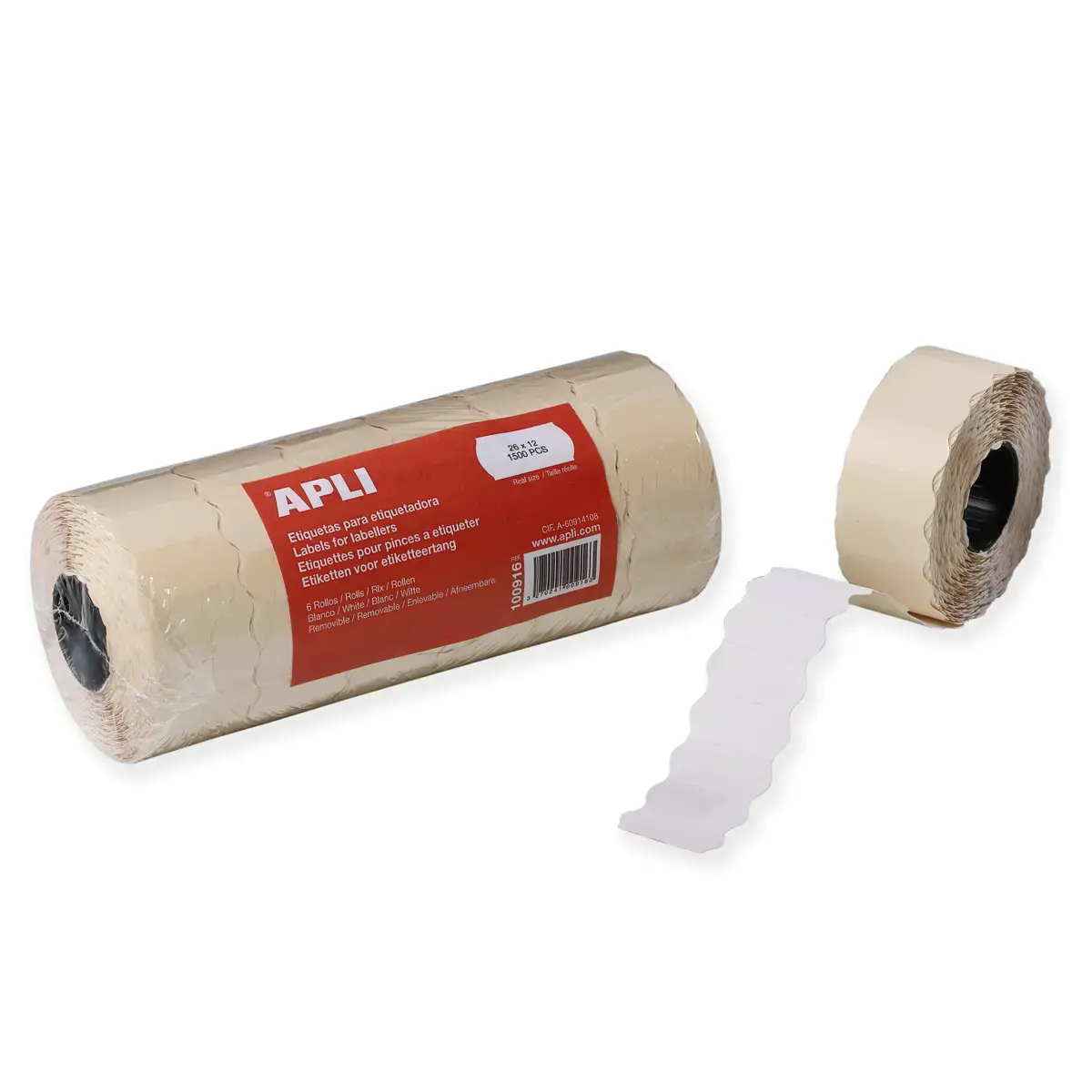 Lot de 6 rlx de 1500 &eacute;tiquettes blanches enlevables sinusoidales 26x12 mm photo du produit