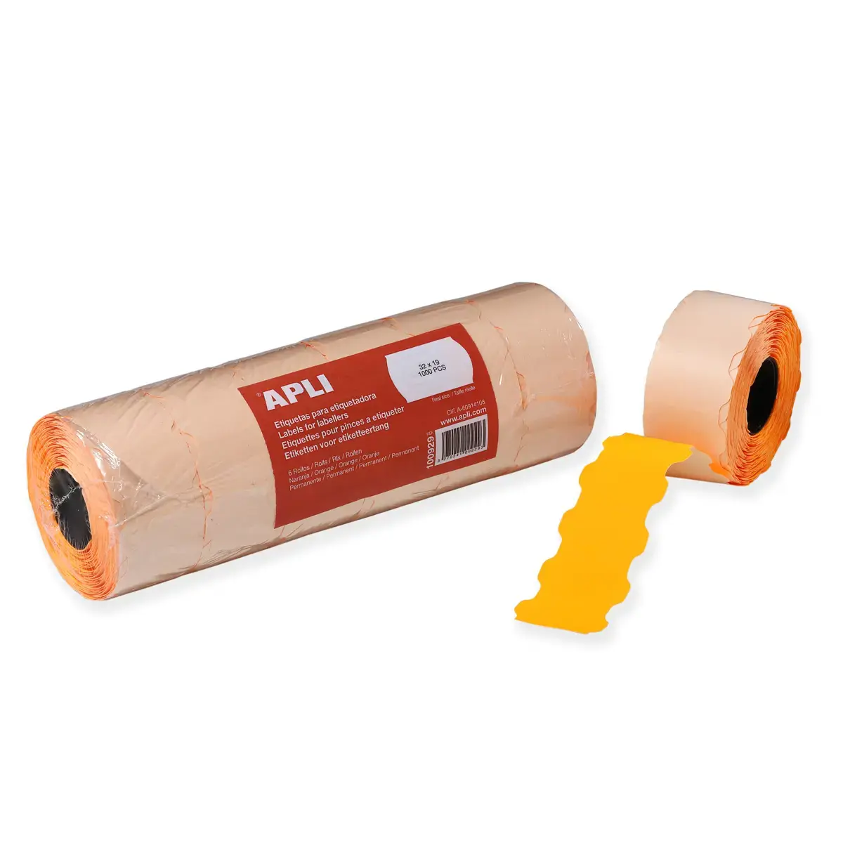 Lot de 6 rlx de 1000 étiquettes oranges fluo sinusoidales photo du produit