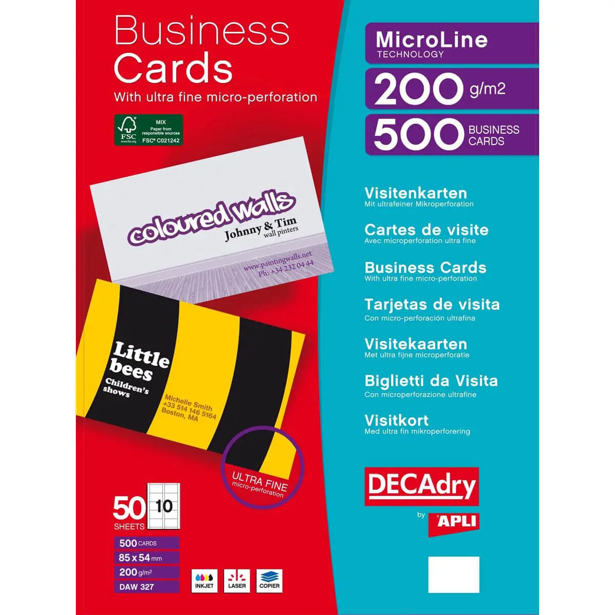 Pochette 500 cartes de visite blanches MicroLine - 200g photo du produit