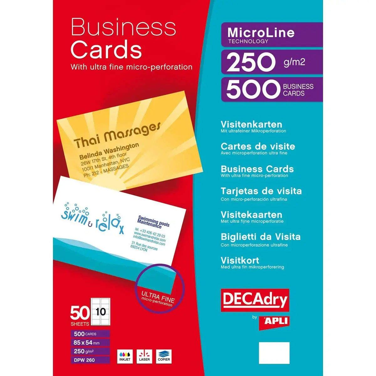 Pochette 500 cartes de visite blanches MicroLine - 250 g - Apli photo du produit