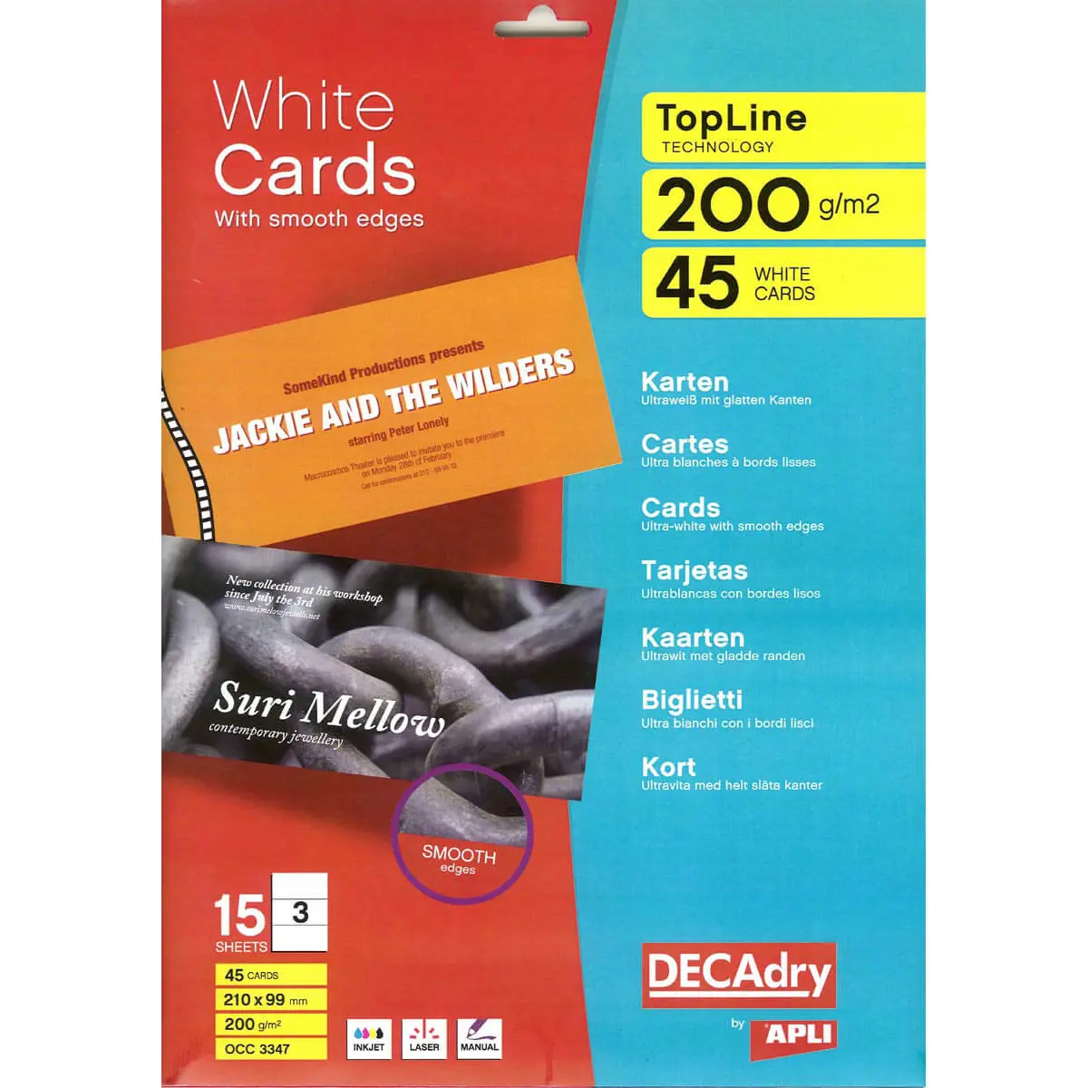 Cartes de visite blanches TopLine 200g 210x99 mm 15 feuilles photo du produit