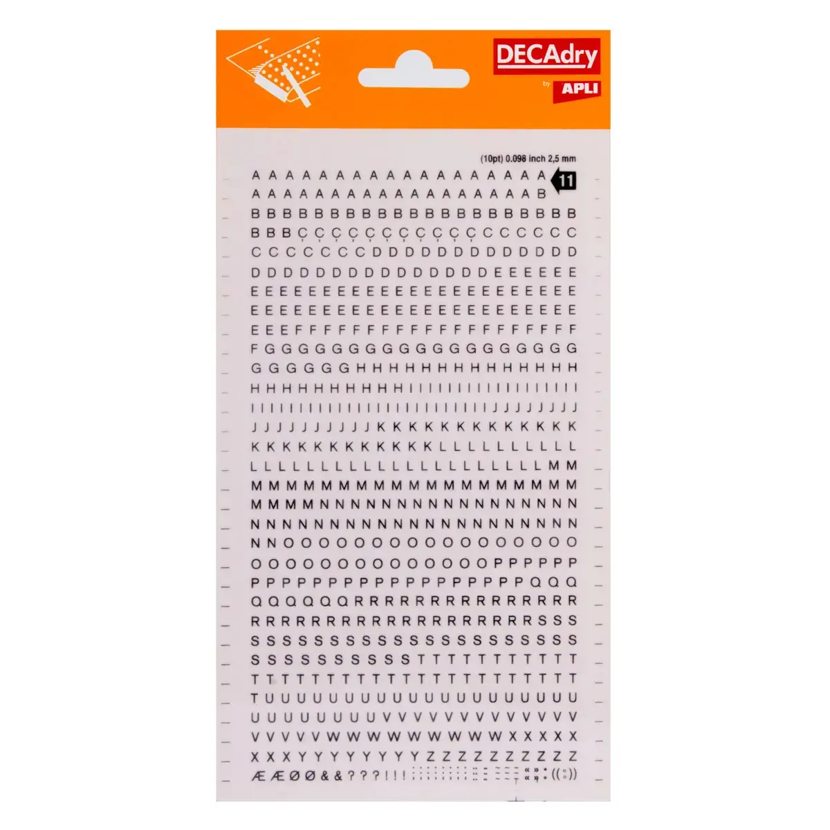 Lettres transfert majuscules noires 2,5 mm 730 caract&egrave;res photo du produit