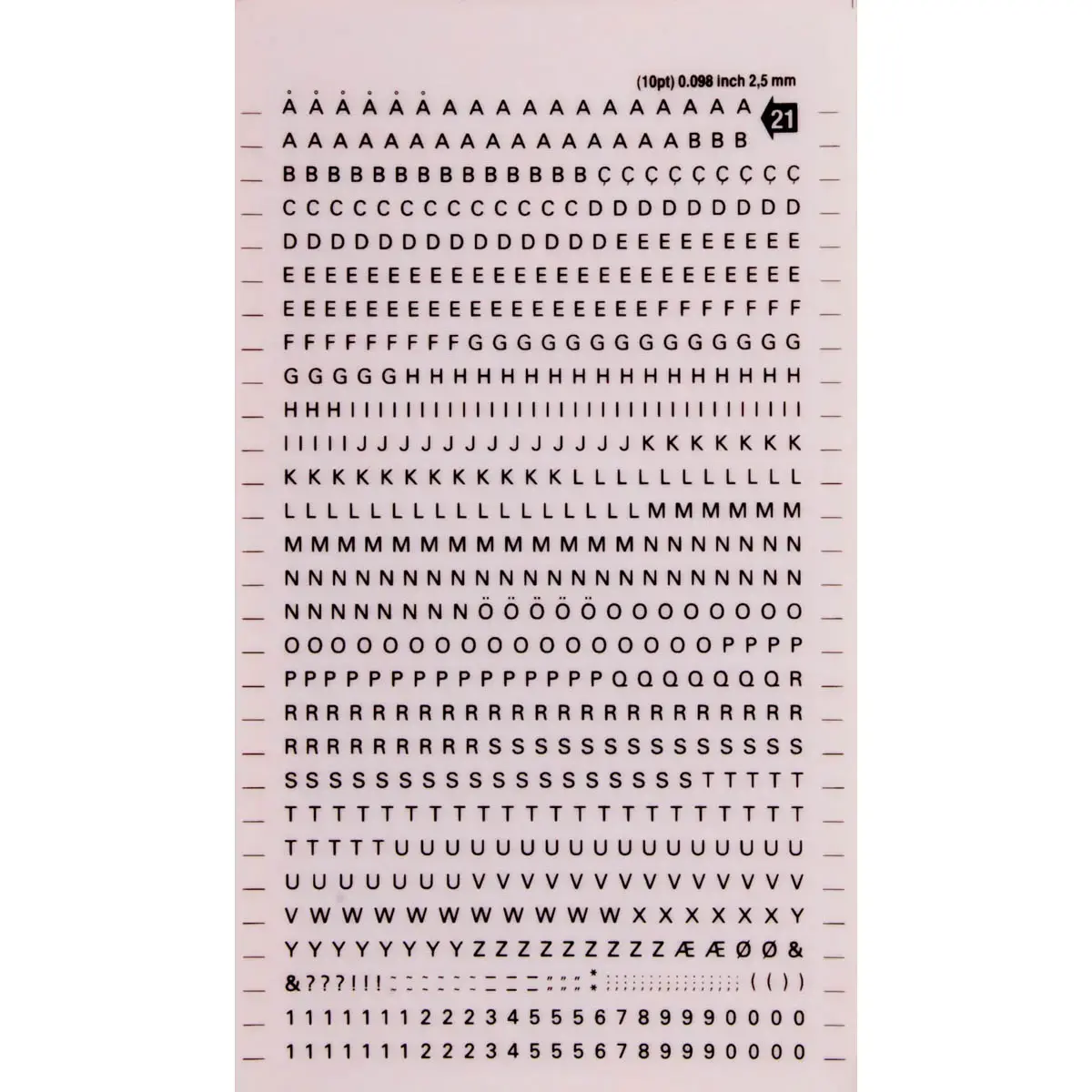 Lettres et chiffres transfert noirs 2,5 mm 731 caractères photo du produit