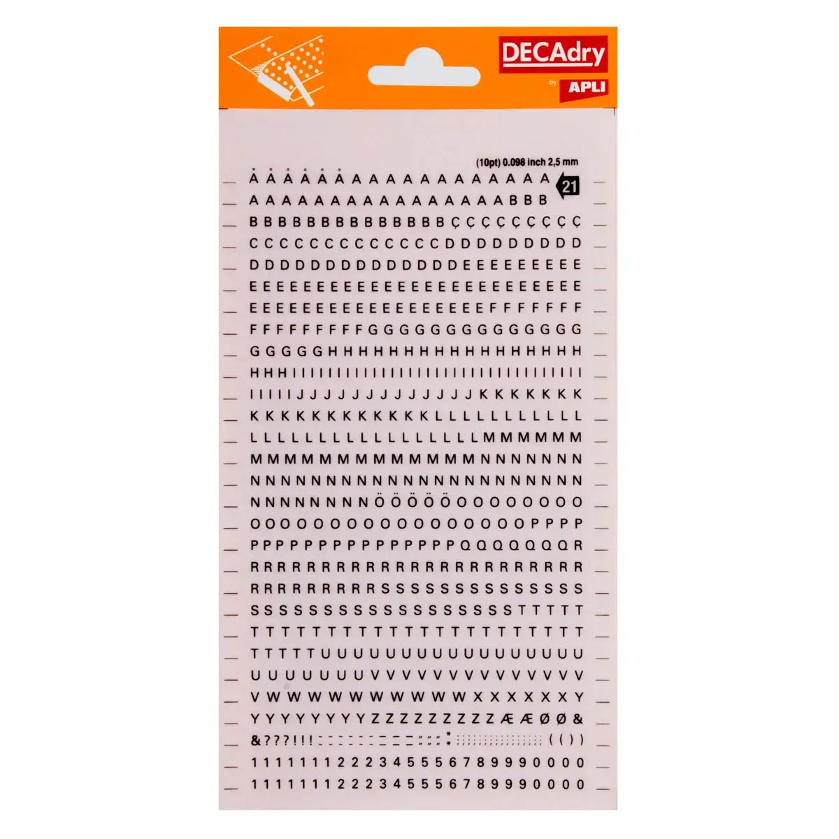 Lettres et chiffres transfert noirs 2,5 mm 731 caractères photo du produit