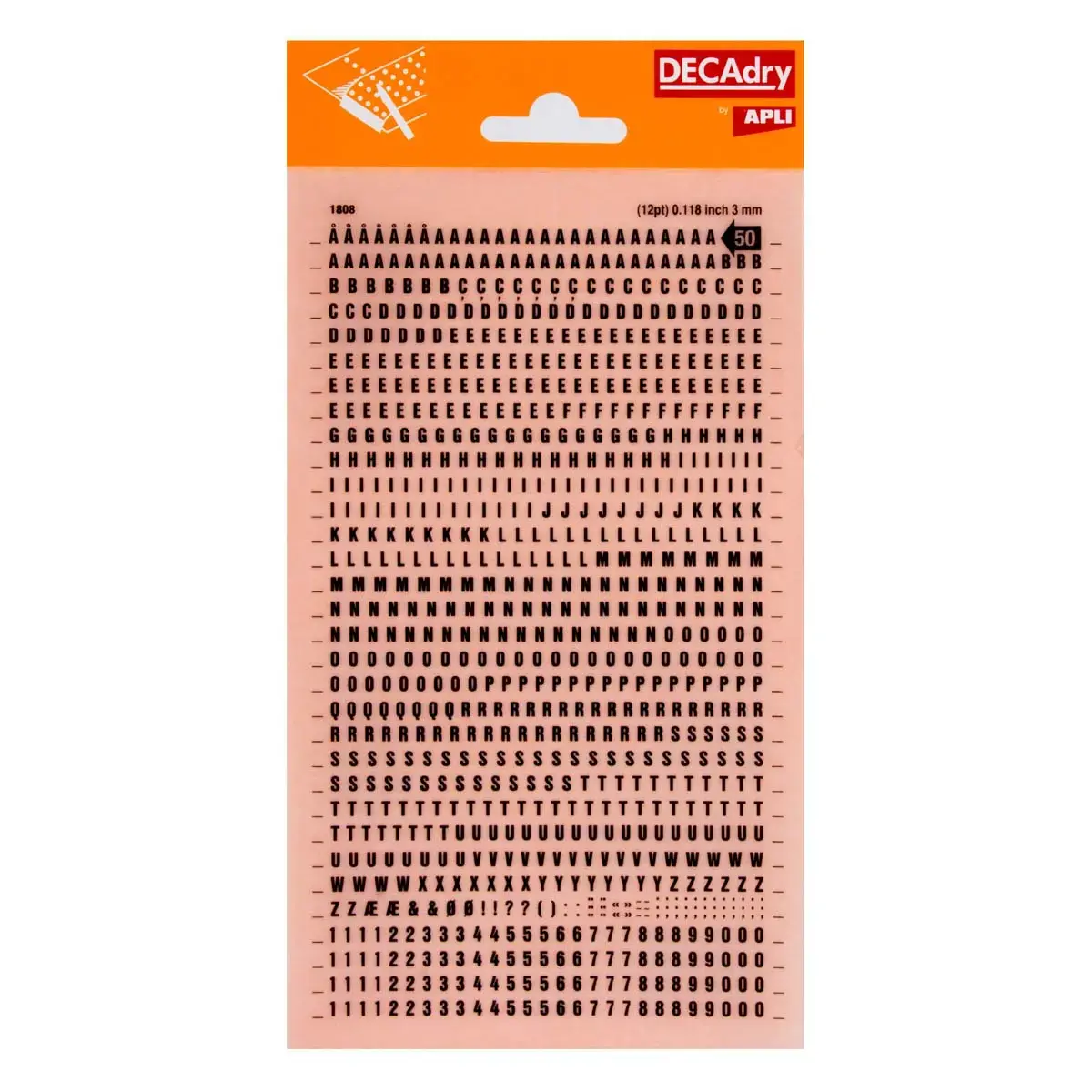 Lettres et chiffres transfert noirs 3 mm 888 caract&egrave;res photo du produit