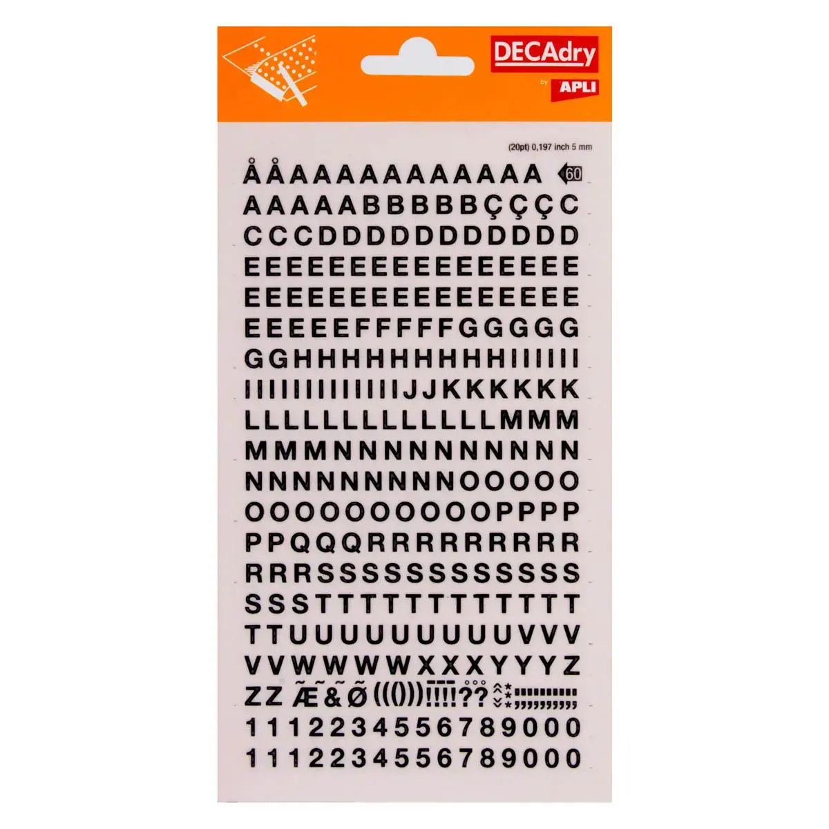 Lettres et chiffres transfert noirs 5 mm 339 caract&egrave;res - Apli photo du produit