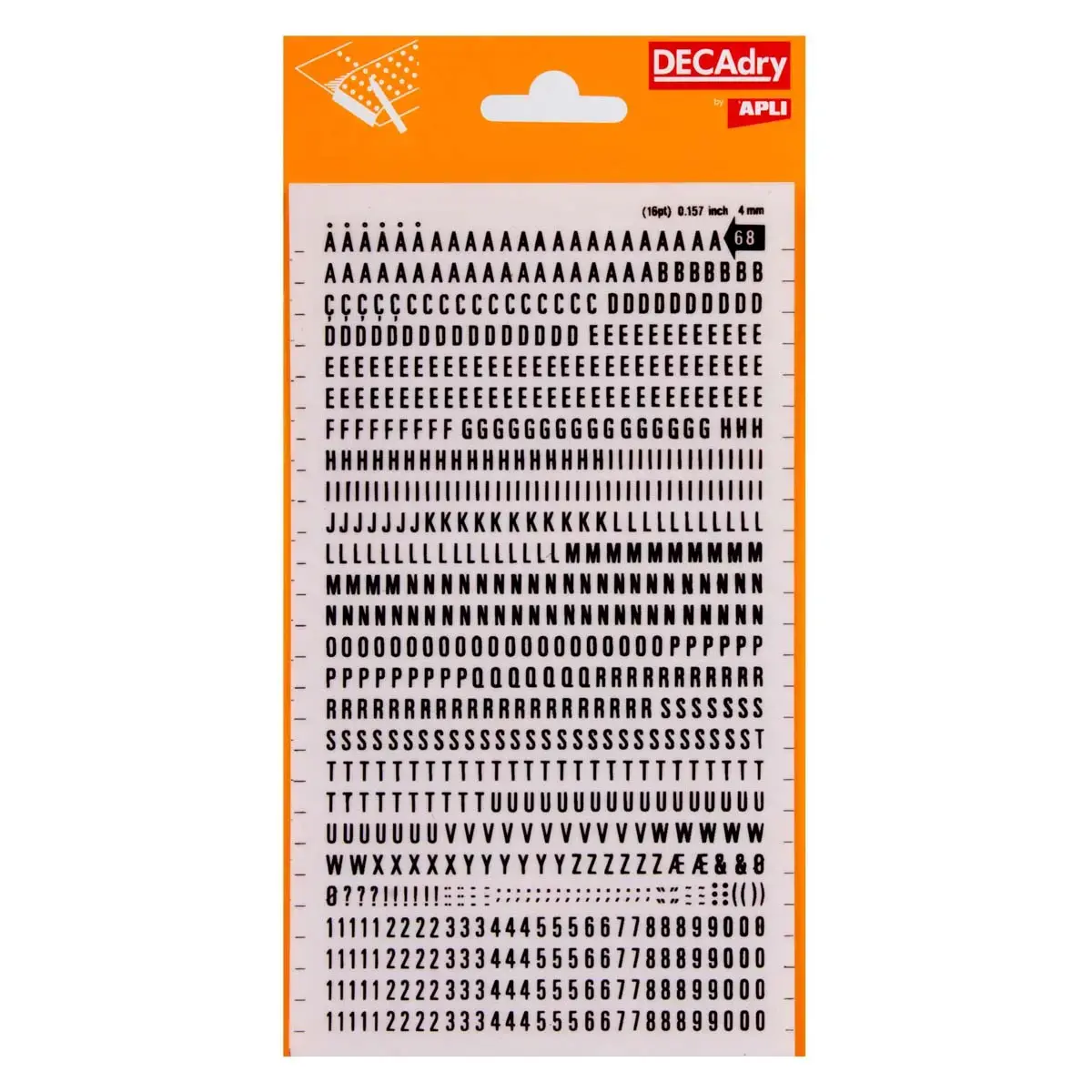 Lettres et chiffres transfert noirs 4 mm 792 caract&egrave;res - Apli photo du produit
