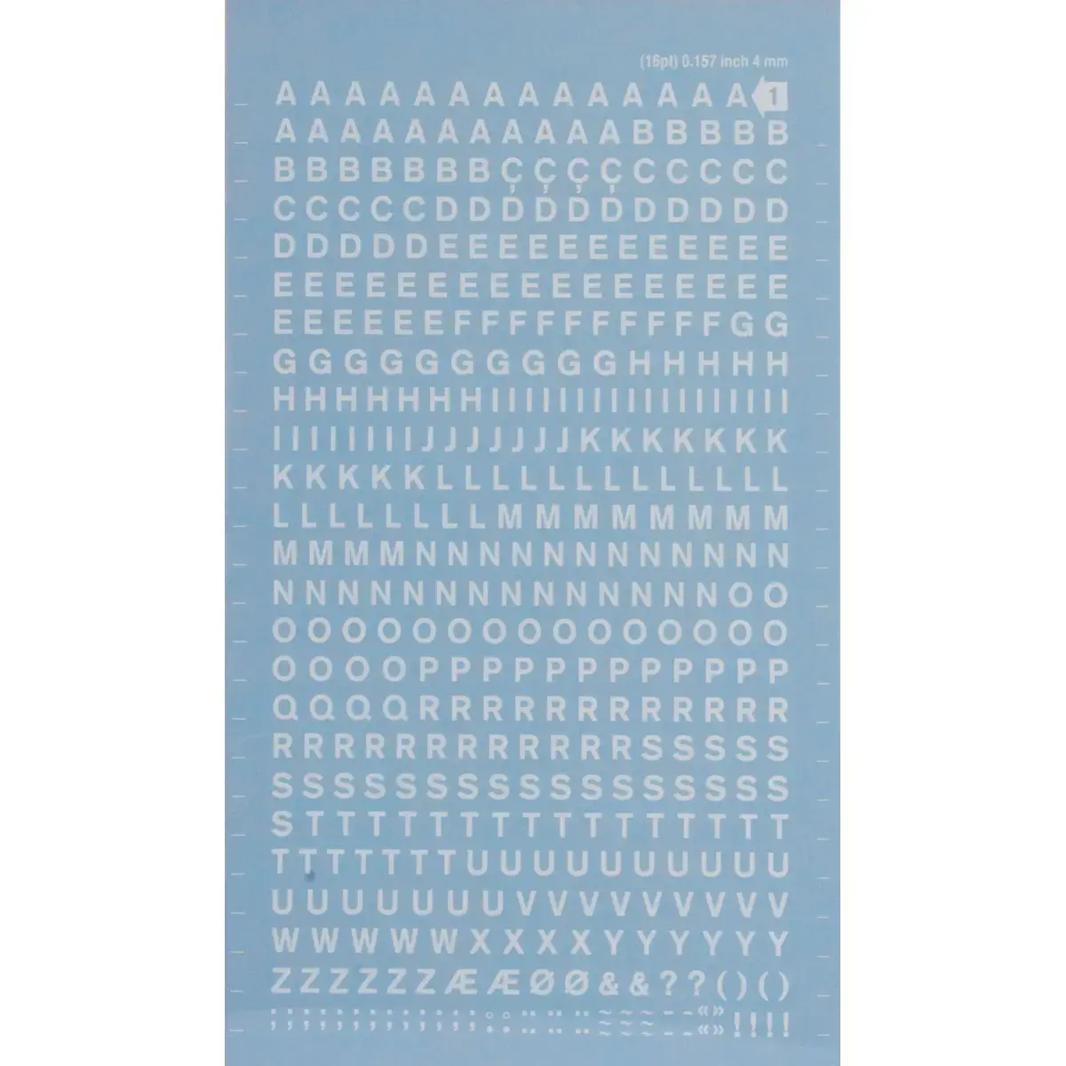 Lettres transfert majuscules blanches 4 mm 470 caract&egrave;res photo du produit