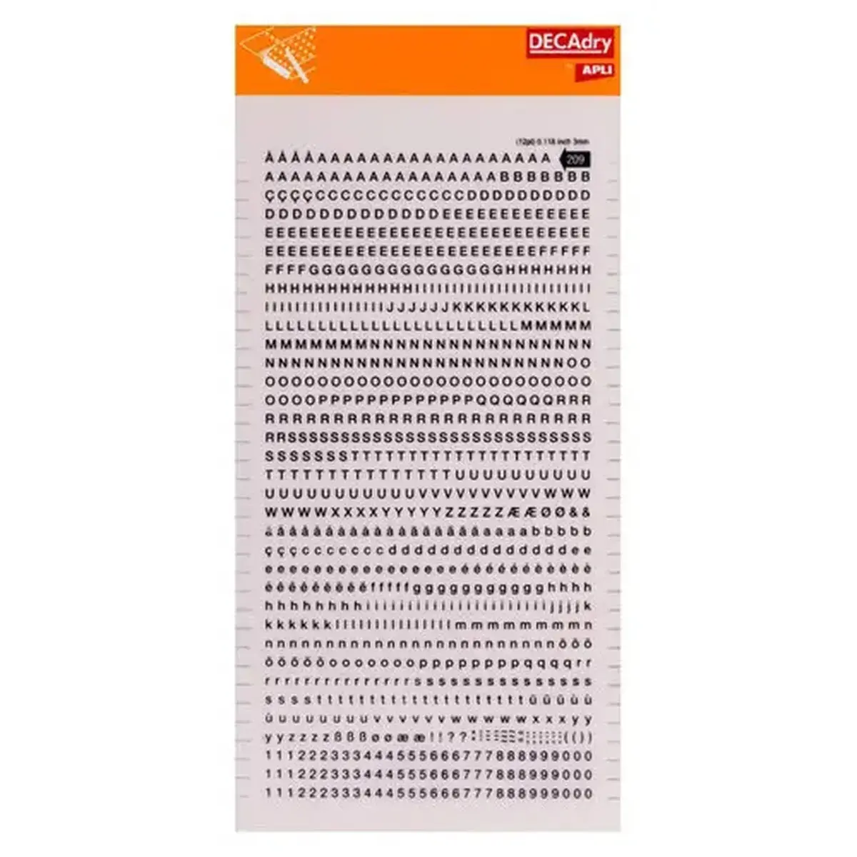 Lettres et chiffres transfert noirs 3 mm 997 caract&egrave;res photo du produit