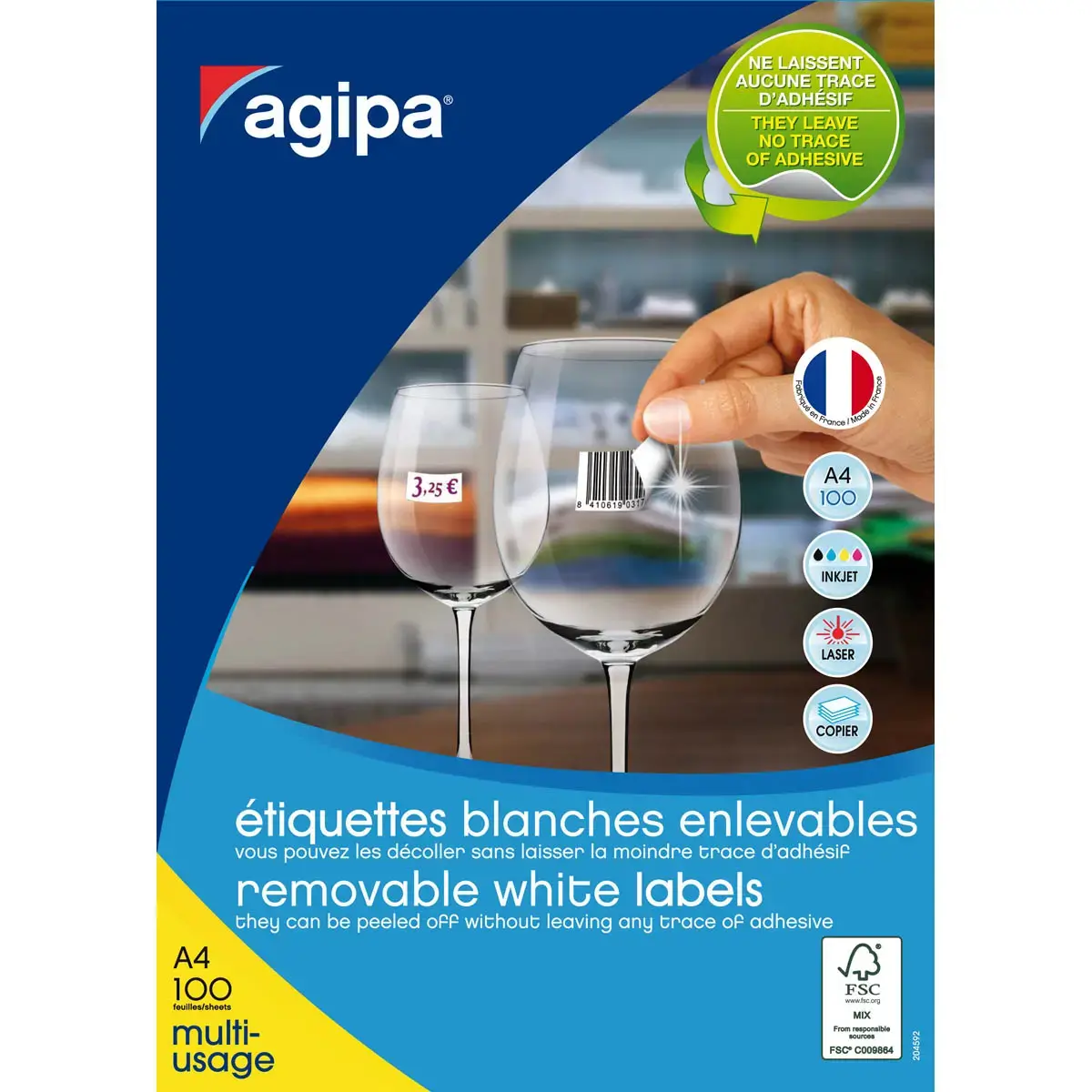 Etiquettes blanches enlevables 210x297 mm 100 feuilles photo du produit
