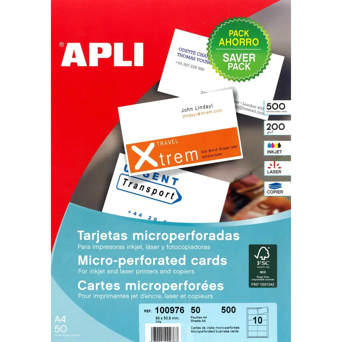 Pochette de 400 cartes de visite micro perforées 200g photo du produit