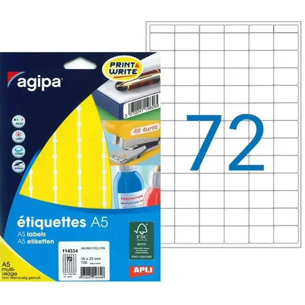 Etiquettes jaune multi-usage 16 x 22 mm 10 feuilles photo du produit