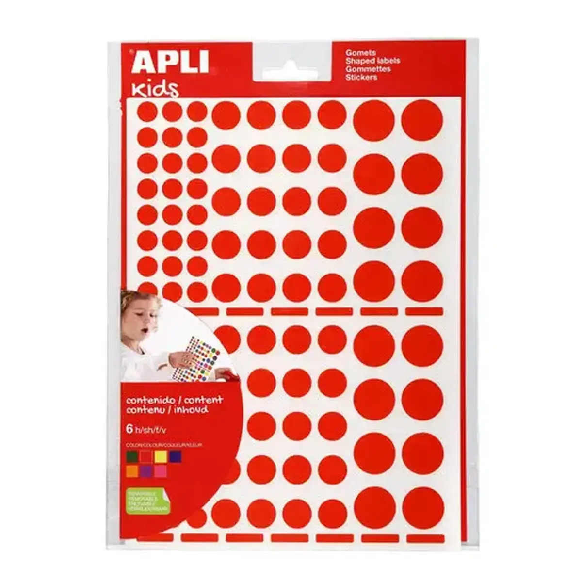 Gommettes enlevables rondes tailles et couleurs assorties 6 feuilles photo du produit